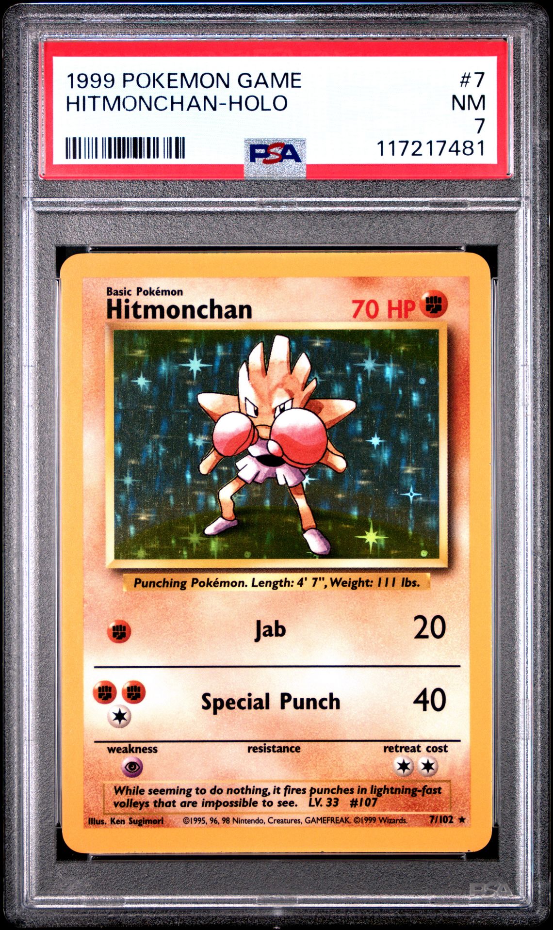 1999 Pokemon Game Hitmonchan-Holo #7 Nm 7 front