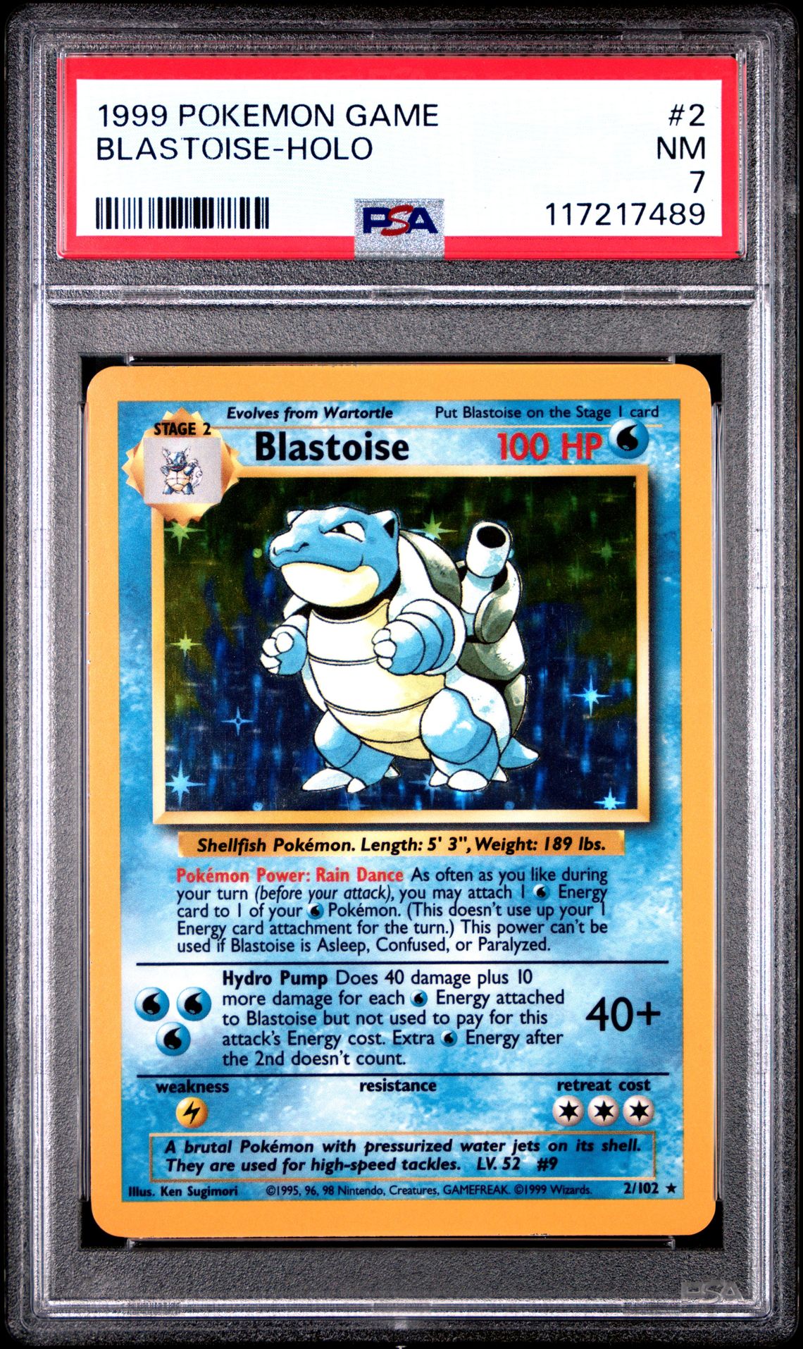 1999 Pokemon Game Blastoise-Holo #2 Nm 7 front