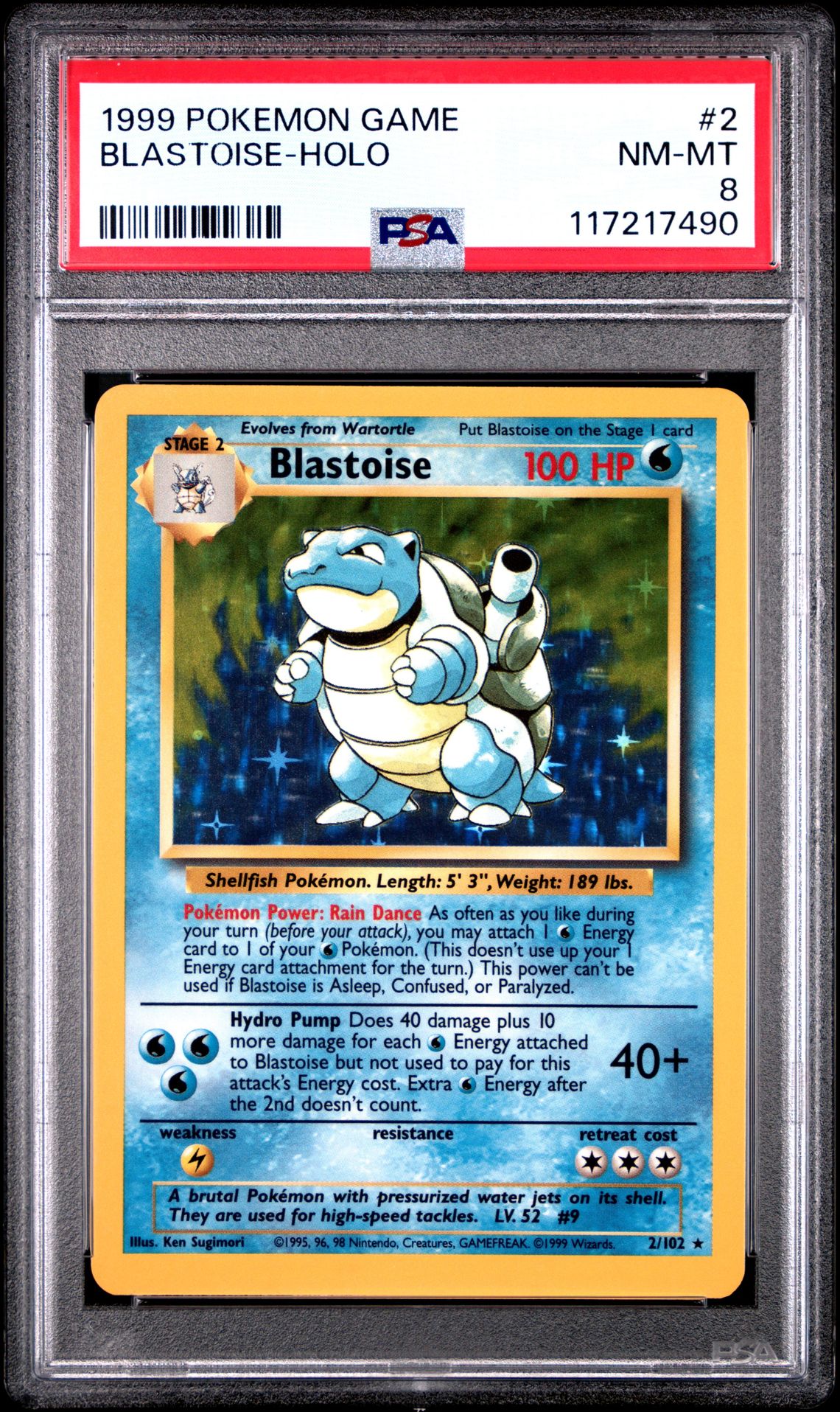 1999 Pokemon Game Blastoise-Holo #2 Nm-Mt 8 front