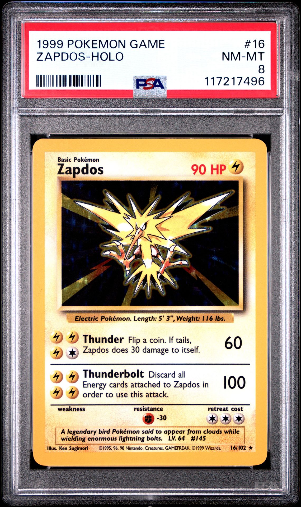 1999 Pokemon Game Zapdos-Holo #16 Nm-Mt 8 front