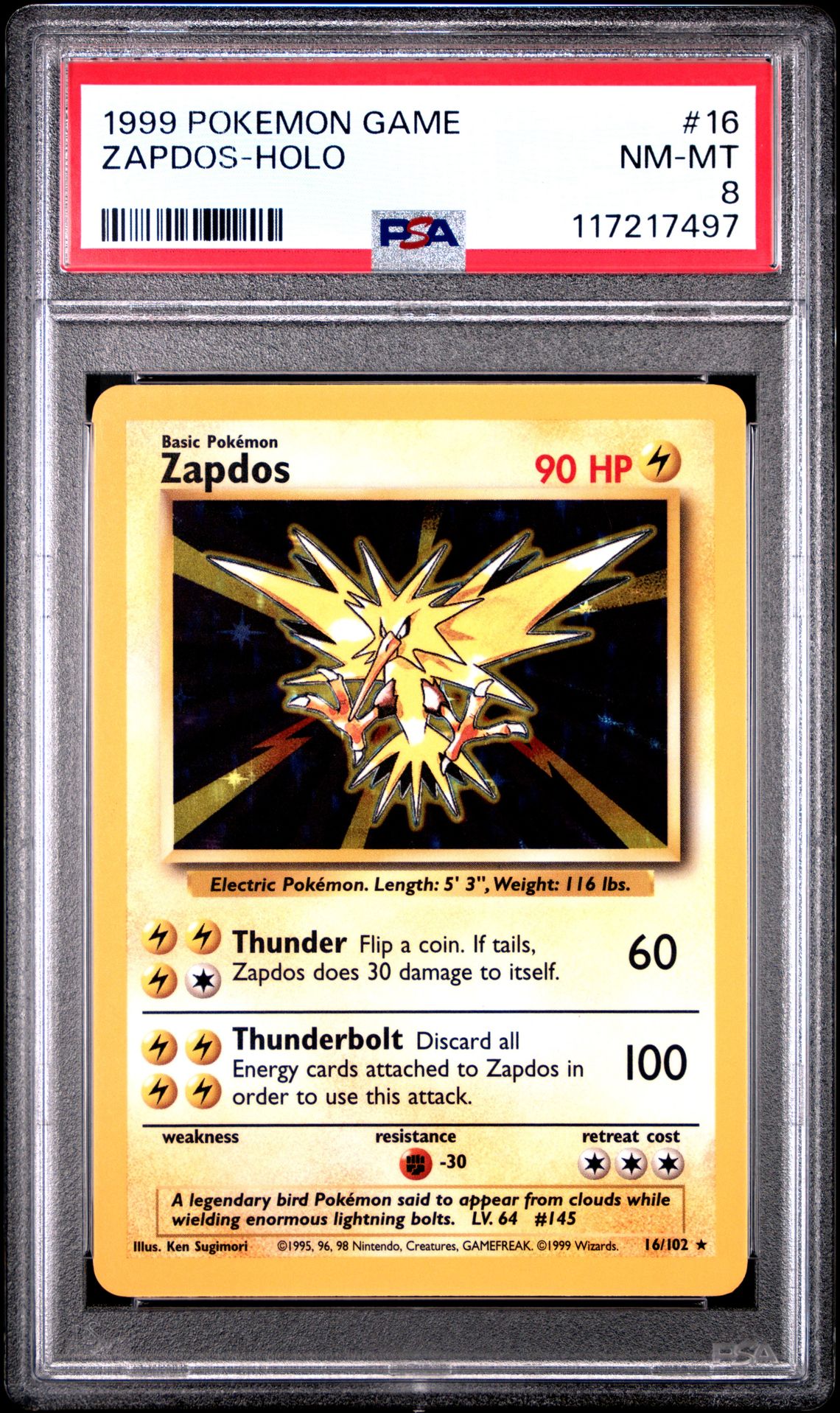 1999 Pokemon Game Zapdos-Holo #16 Nm-Mt 8 front