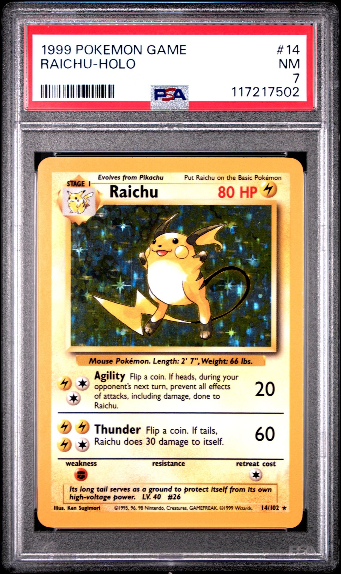 1999 Pokemon Game Raichu-Holo #14 Nm 7 front