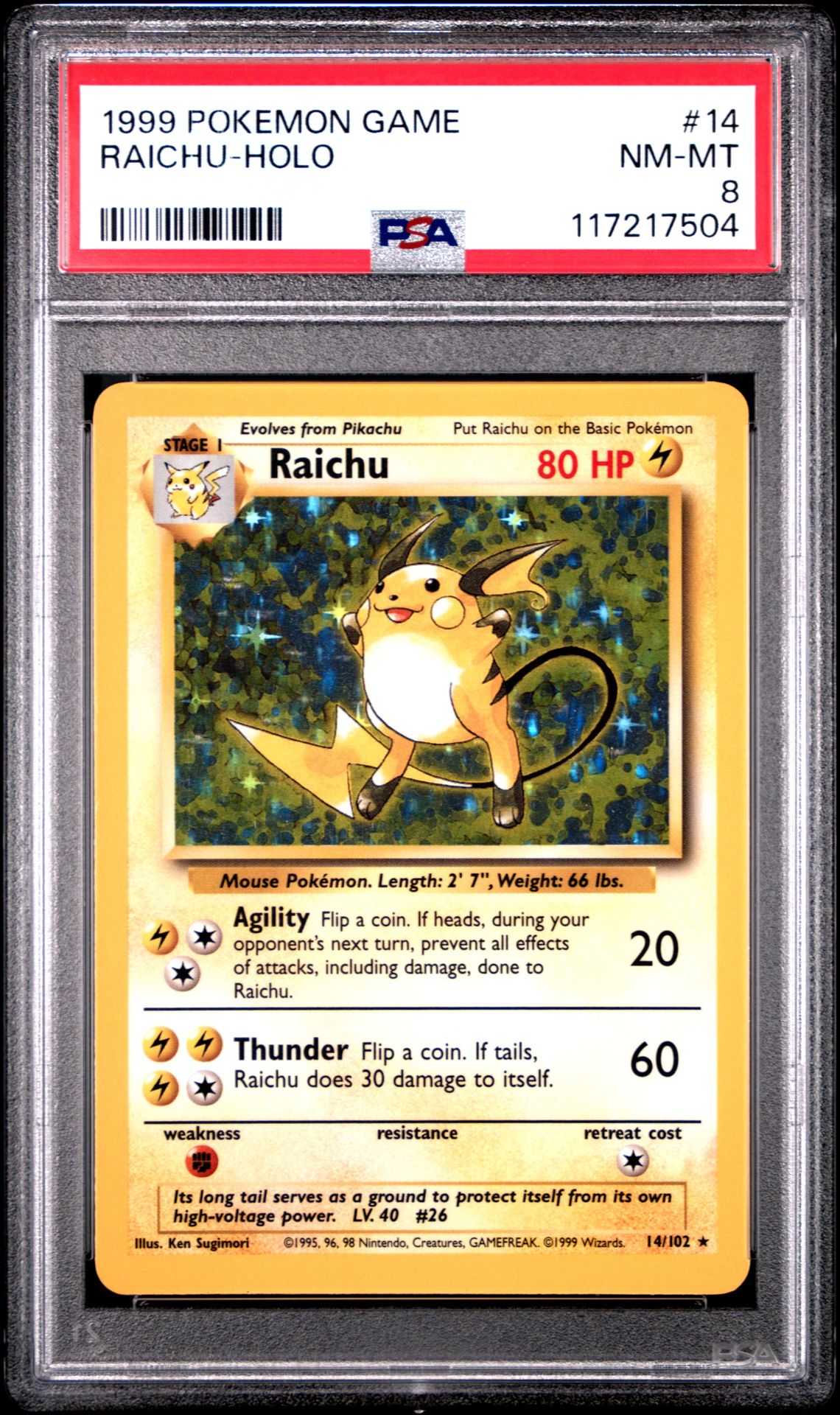 1999 Pokemon Game Raichu-Holo #14 Nm-Mt 8 front