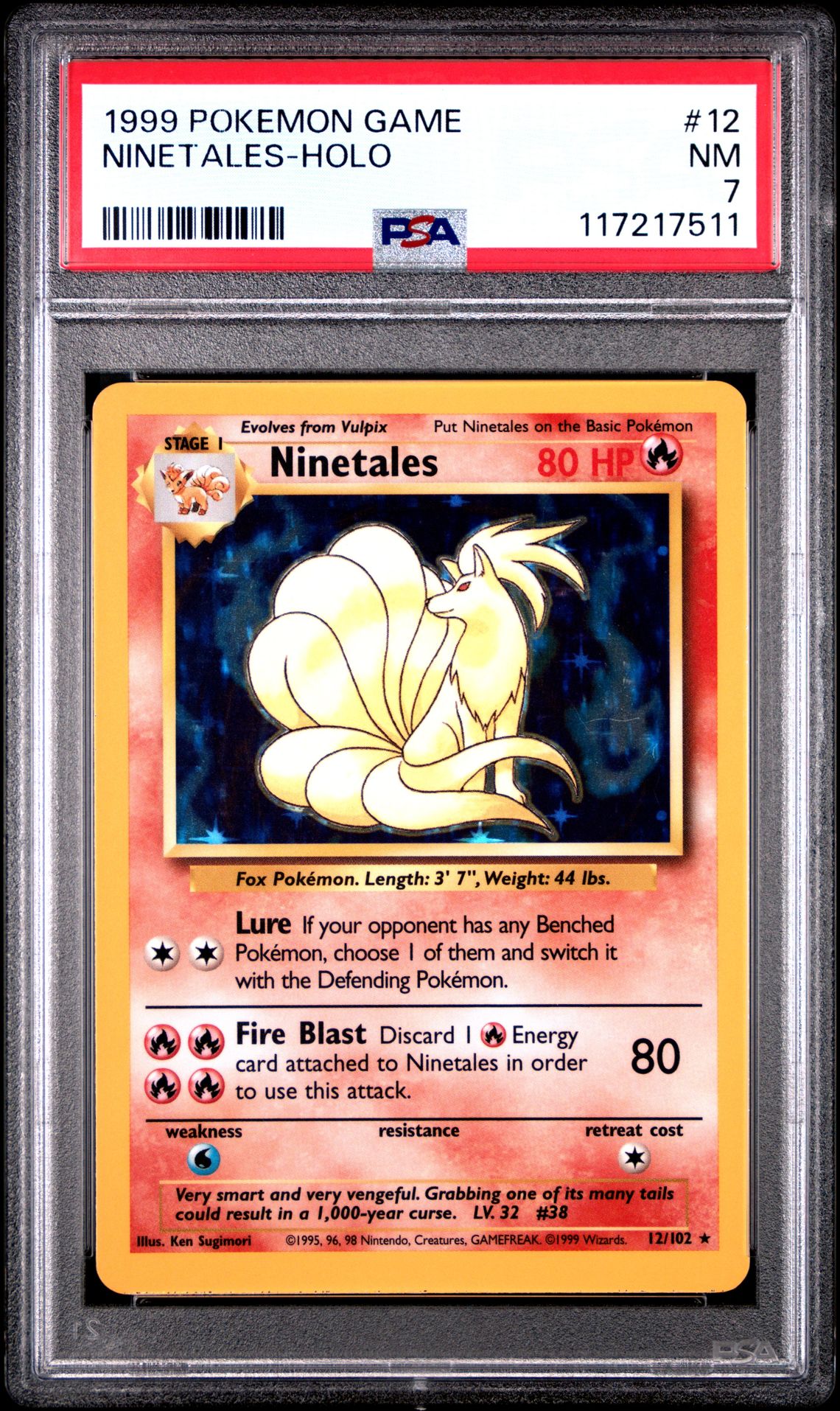 1999 Pokemon Game Ninetales-Holo #12 Nm 7 front