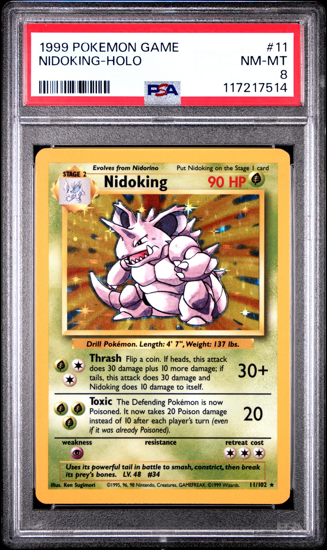 1999 Pokemon Game Nidoking-Holo #11 Nm-Mt 8 front
