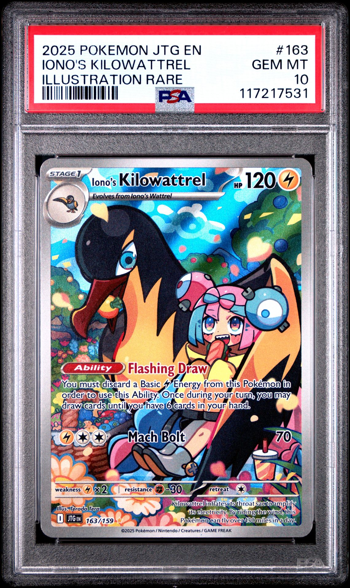 2025 Pokemon Jtg En-Journey Together Iono's Kilowattrel #163 (Illustration Rare) Gem Mt 10 front