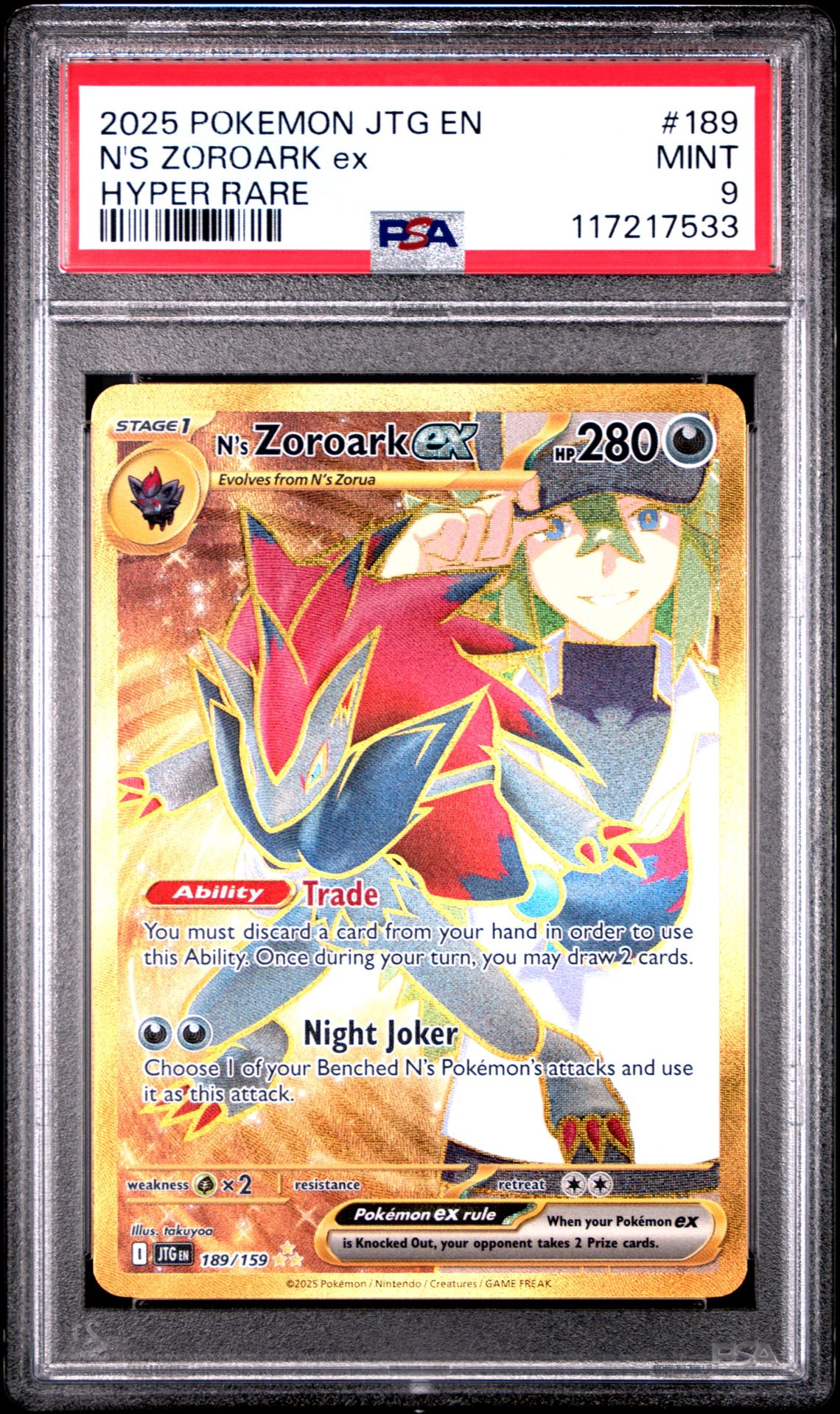 2025 Pokemon Jtg En-Journey Together N's Zoroark Ex #189 (Hyper Rare) Mint 9 front