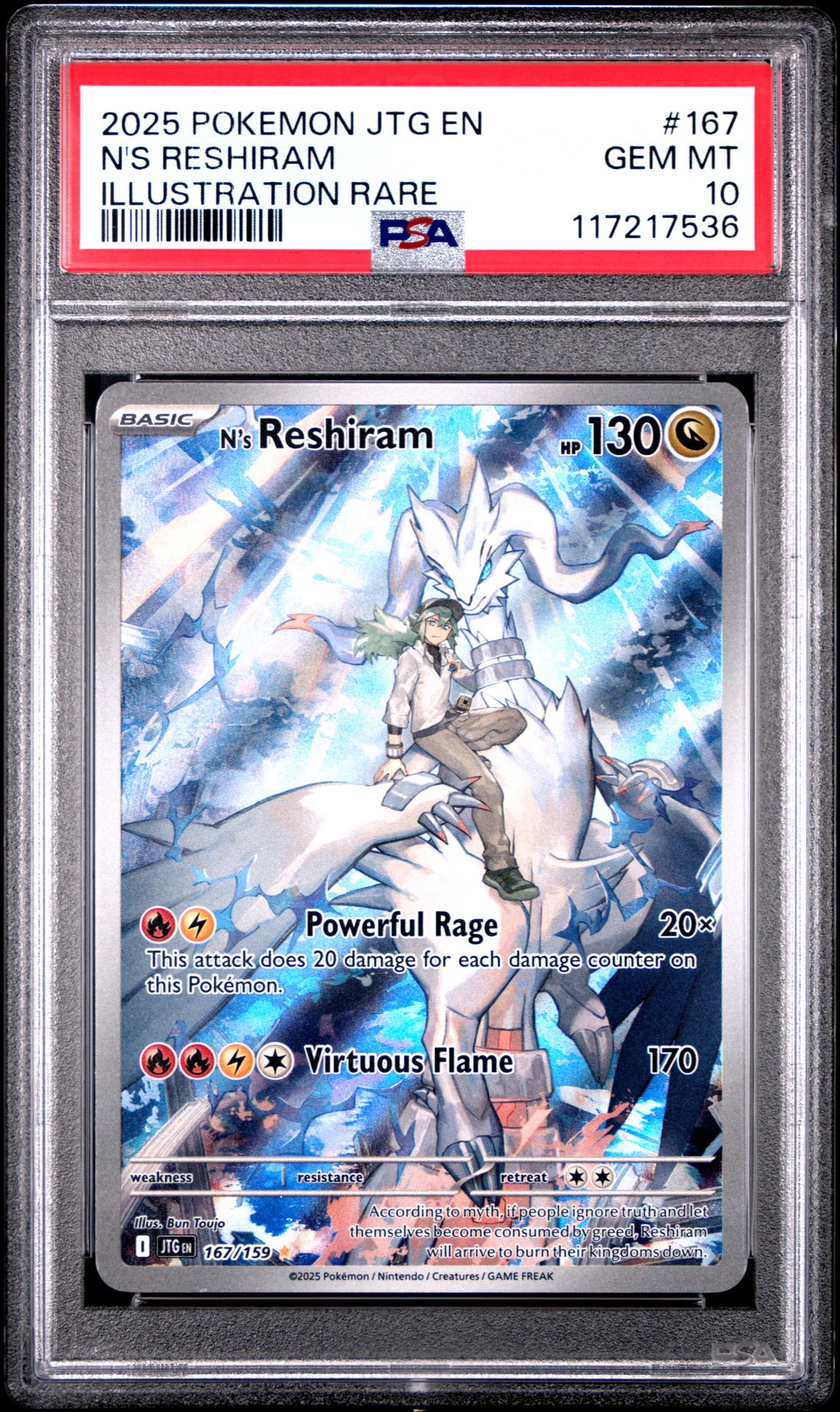 2025 Pokemon Jtg En-Journey Together N's Reshiram #167 (Illustration Rare) Gem Mt 10 front