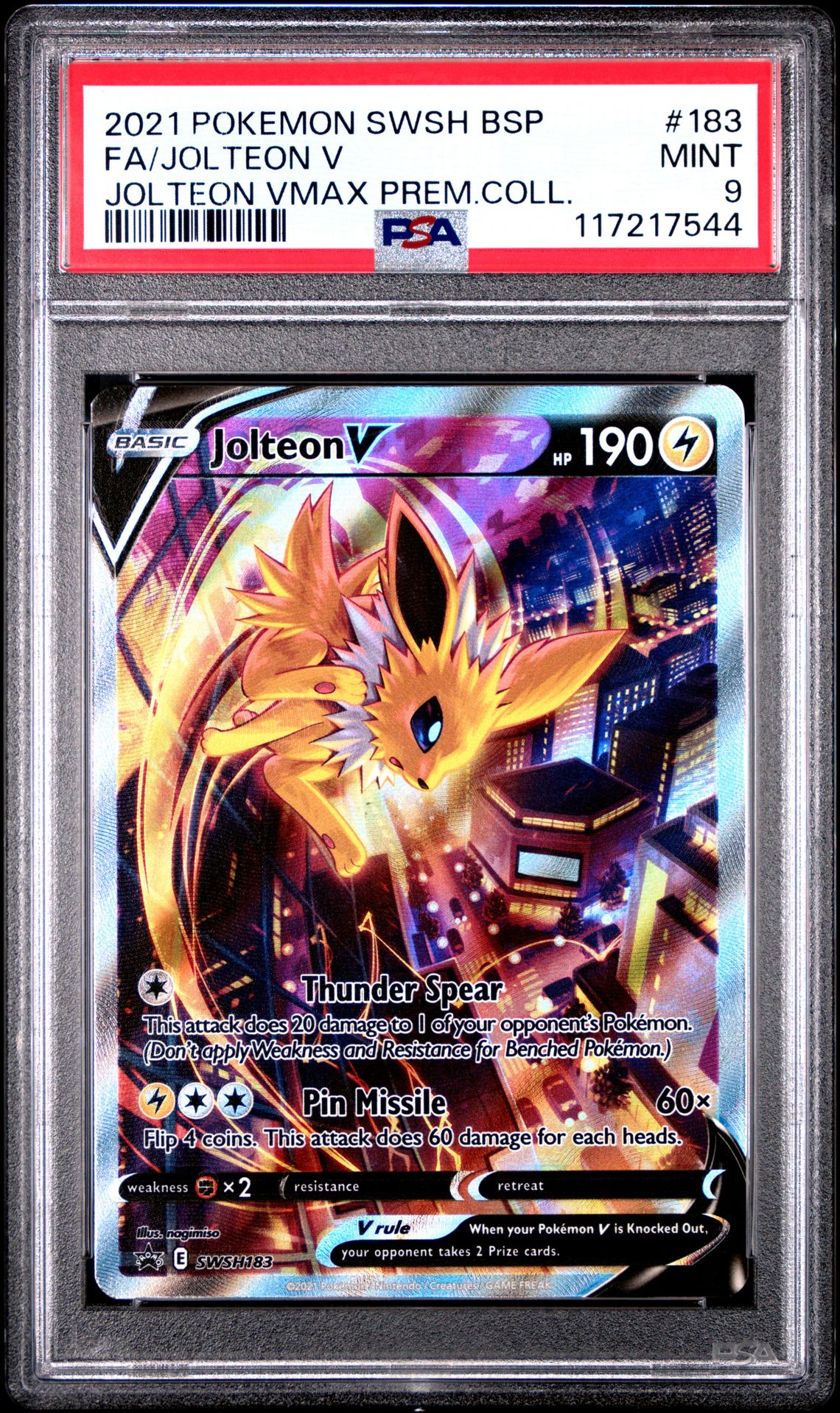 2021 Pokemon Swsh Black Star Promo Fa/Jolteon V #183 (Jolteon Vmax Prem.coll.) Mint 9 front