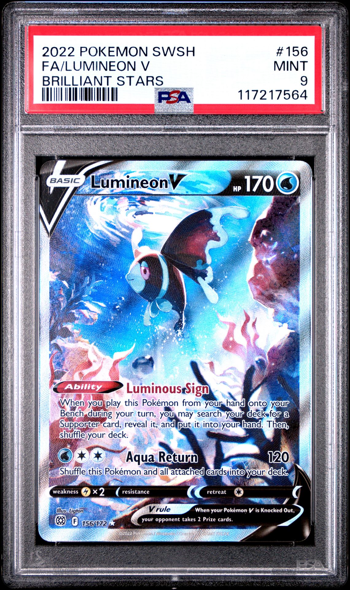 2022 Pokemon Sword & Shield Brilliant Stars Fa/Lumineon V #156 (Brilliant Stars) Mint 9 front