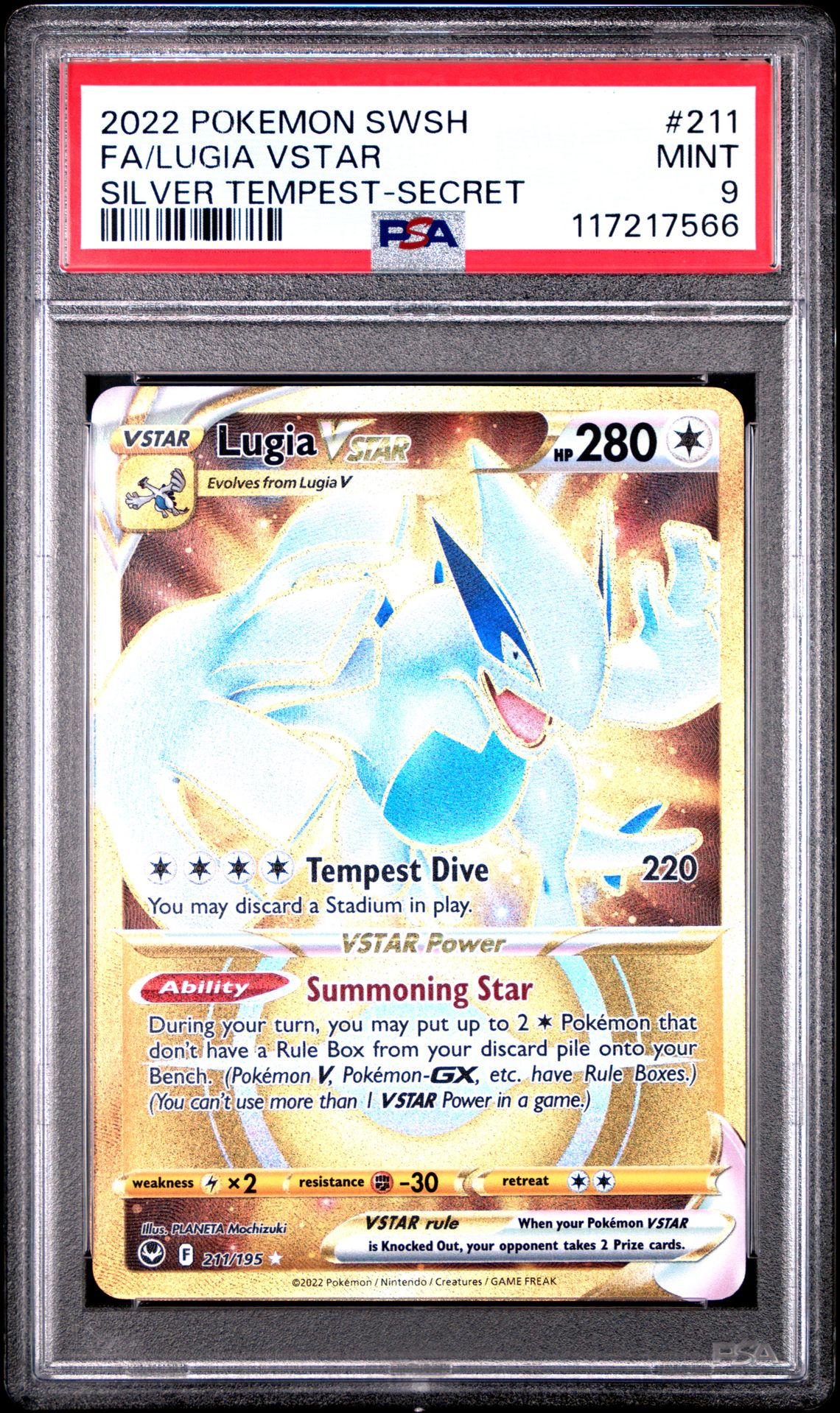 2022 Pokemon Sword & Shield Silver Tempest Fa/Lugia Vstar #211 (Silver Tempest-Secret) Mint 9 front