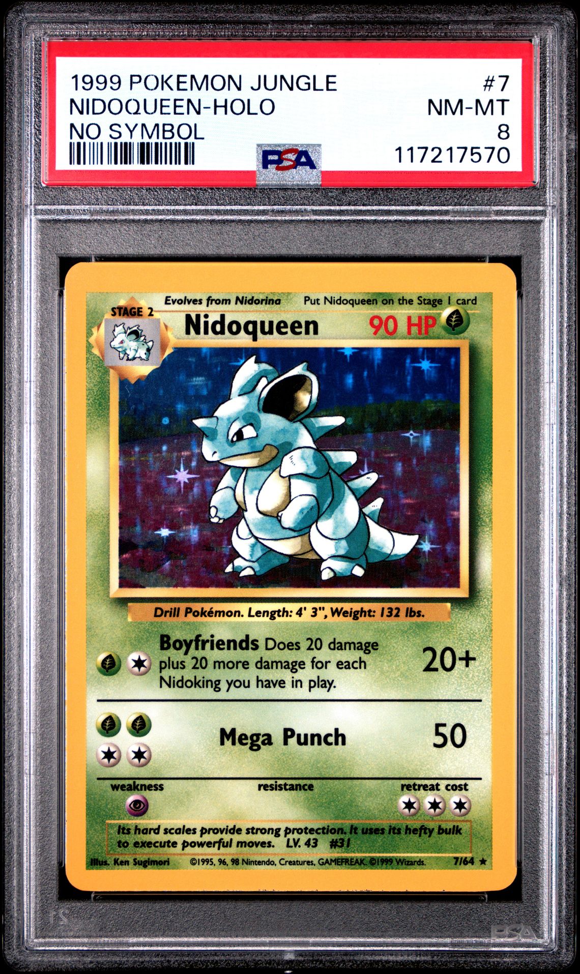 1999 Pokemon Jungle Nidoqueen-Holo #7 (No Symbol) Nm-Mt 8 front