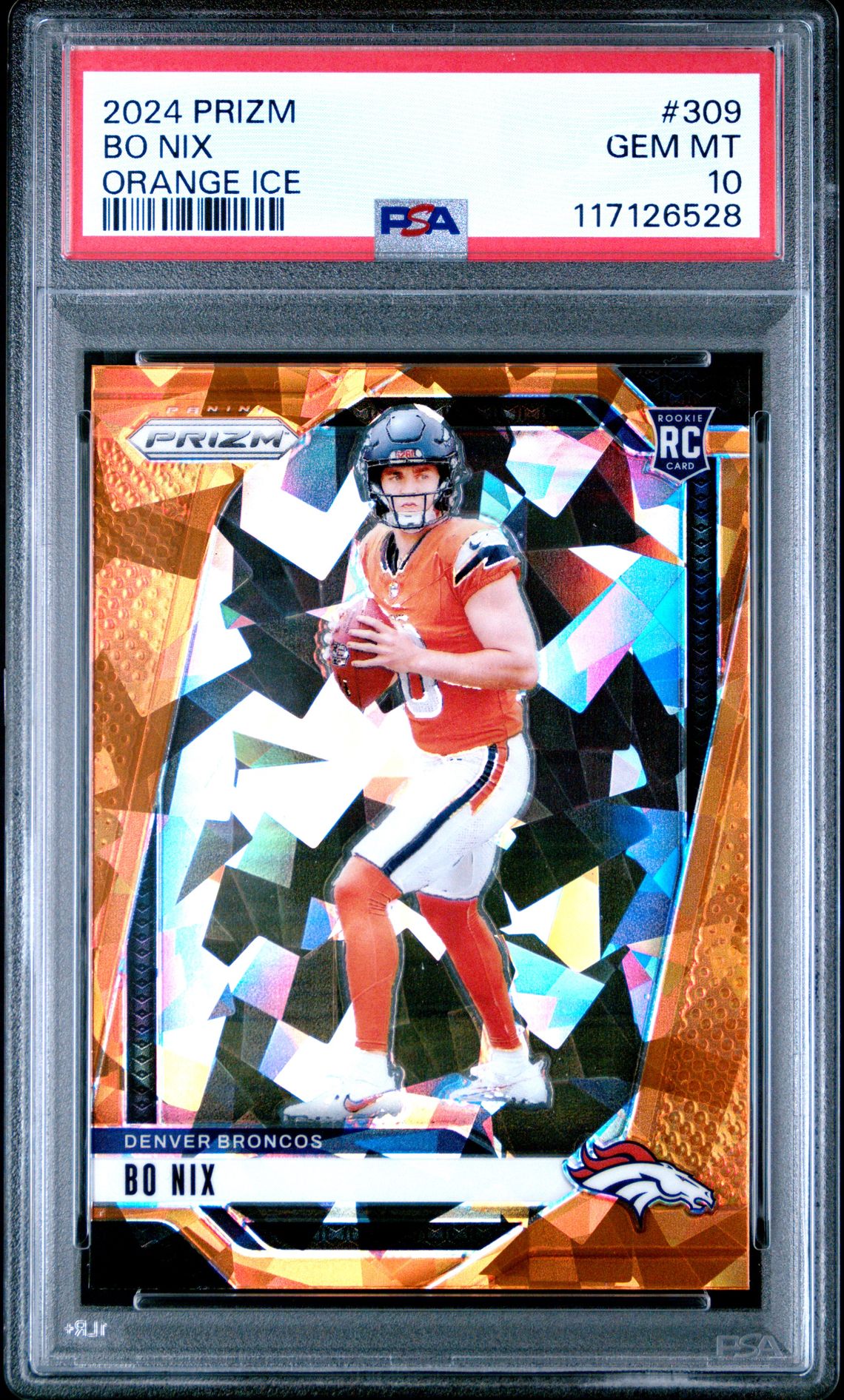2024 Panini Prizm Bo Nix #309 (Orange Ice) Gem Mt 10 front