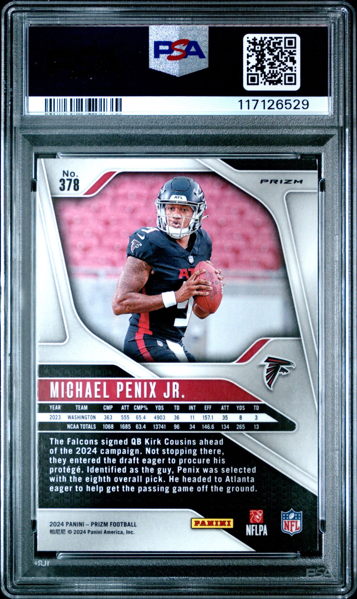 2024 Panini Prizm Michael Penix Jr. #378 (Pink Wave) Gem Mt 10 back