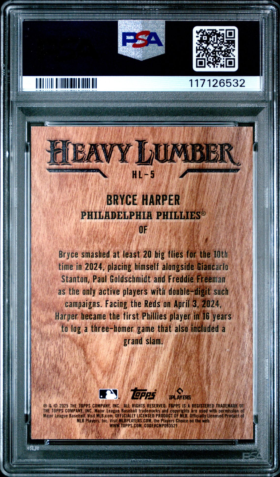 2025 Topps Heavy Lumber Bryce Harper #Hl5 Mint 9 back