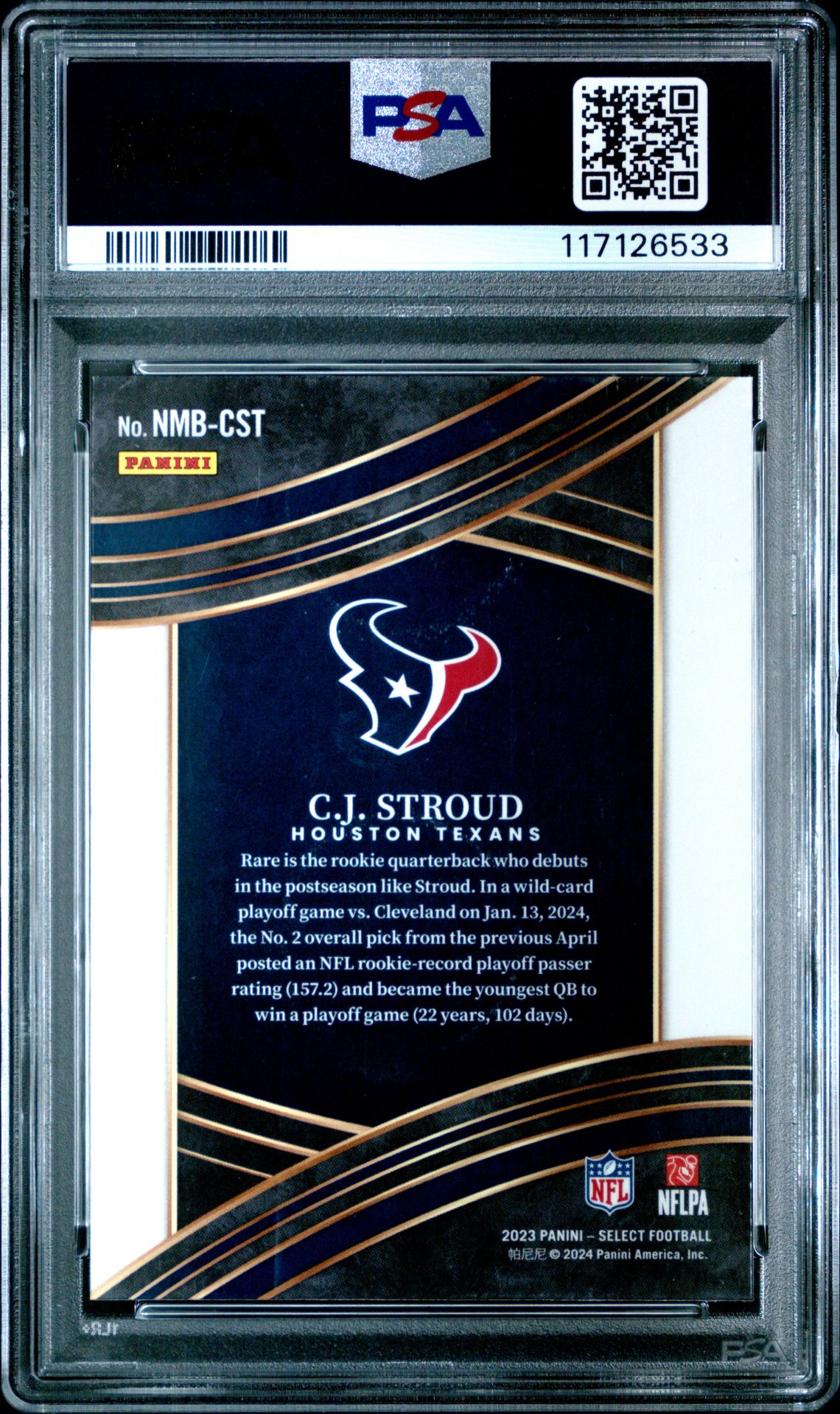 2023 Panini Select Select Numbers Cj Stroud #Nmbcst Gem Mt 10 back