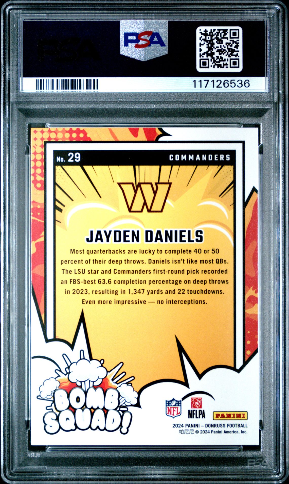 2024 Panini Donruss Bomb Squad Jayden Daniels #29 Gem Mt 10 back