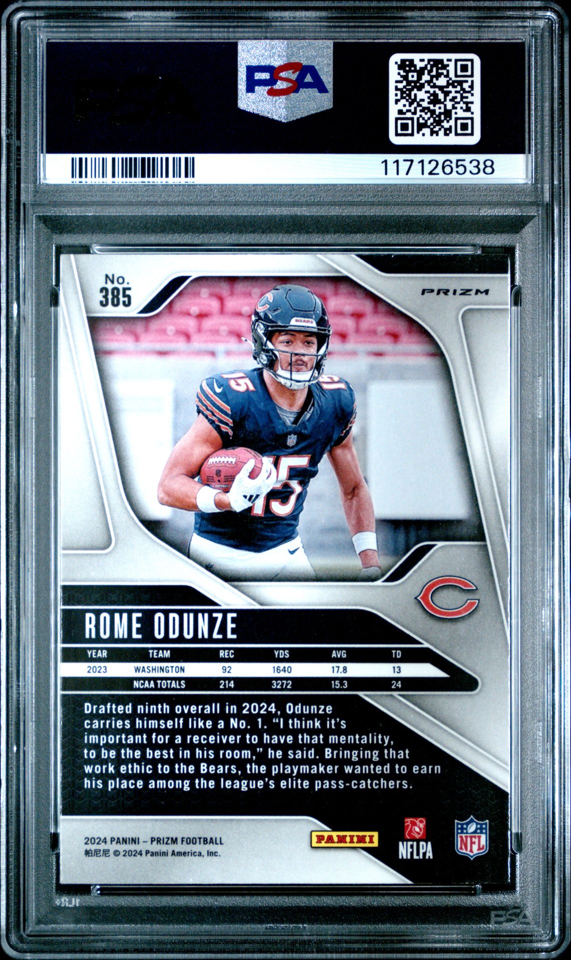 2024 Panini Prizm Rome Odunze #385 (Disco Prizm) Gem Mt 10 back