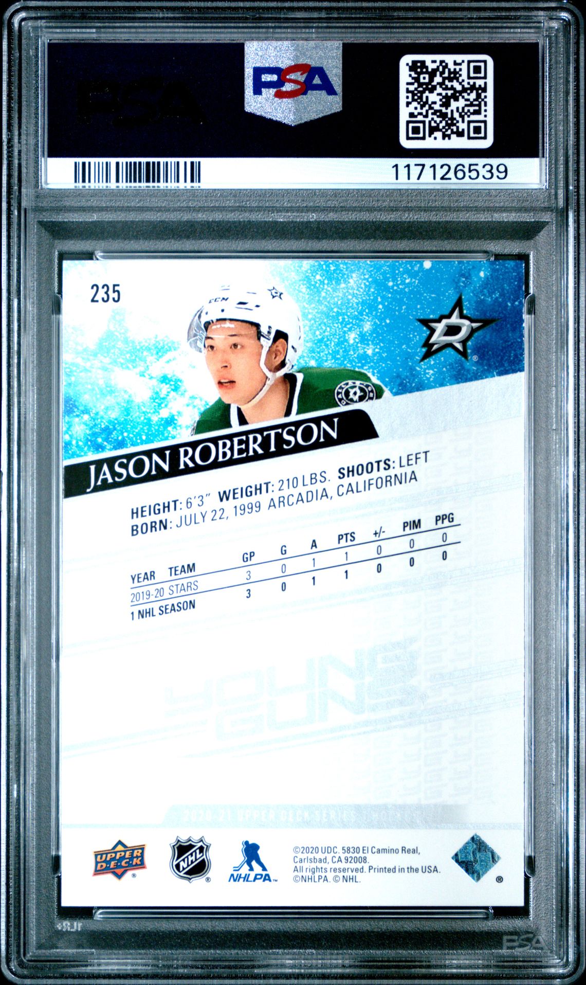 2020 Upper Deck Jason Robertson #235 Gem Mt 10 back