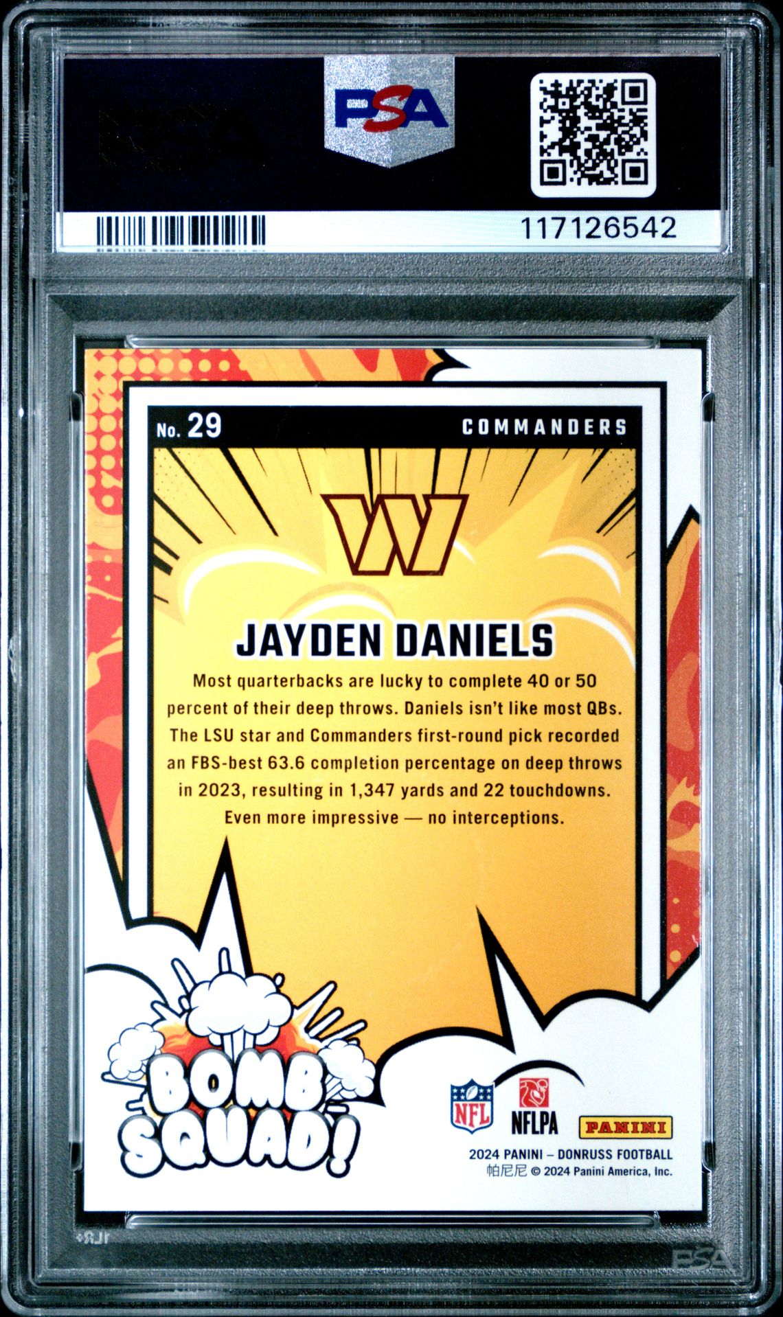 2024 Panini Donruss Bomb Squad Jayden Daniels #29 Gem Mt 10 back