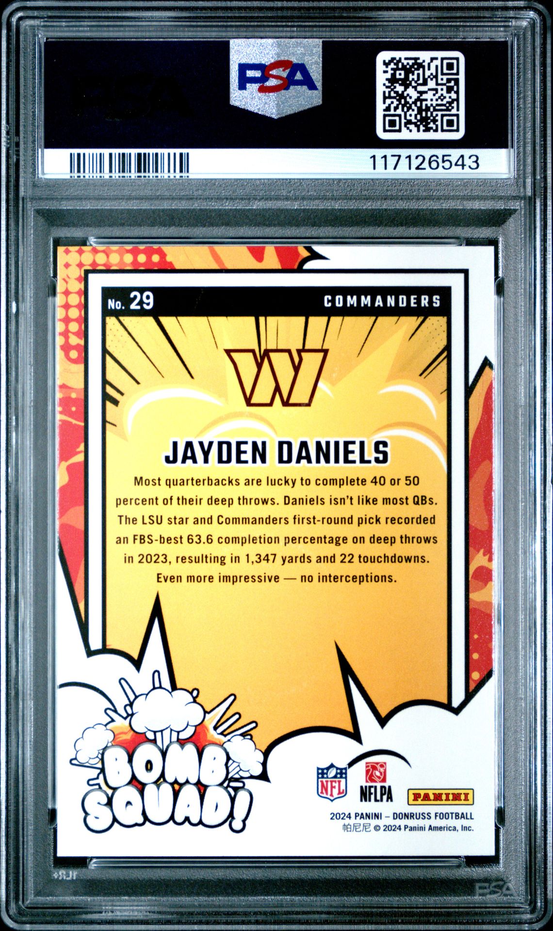 2024 Panini Donruss Bomb Squad Jayden Daniels #29 Gem Mt 10 back