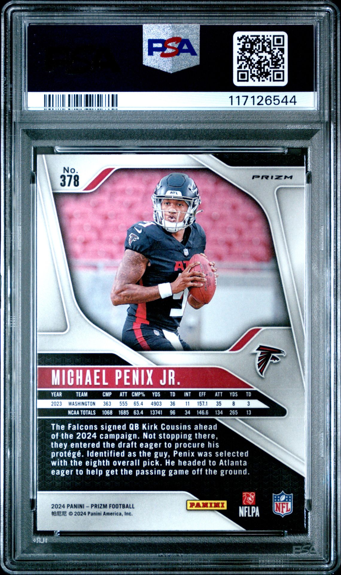 2024 Panini Prizm Michael Penix Jr. #378 (Red/White/Blue Prizm) Gem Mt 10 back