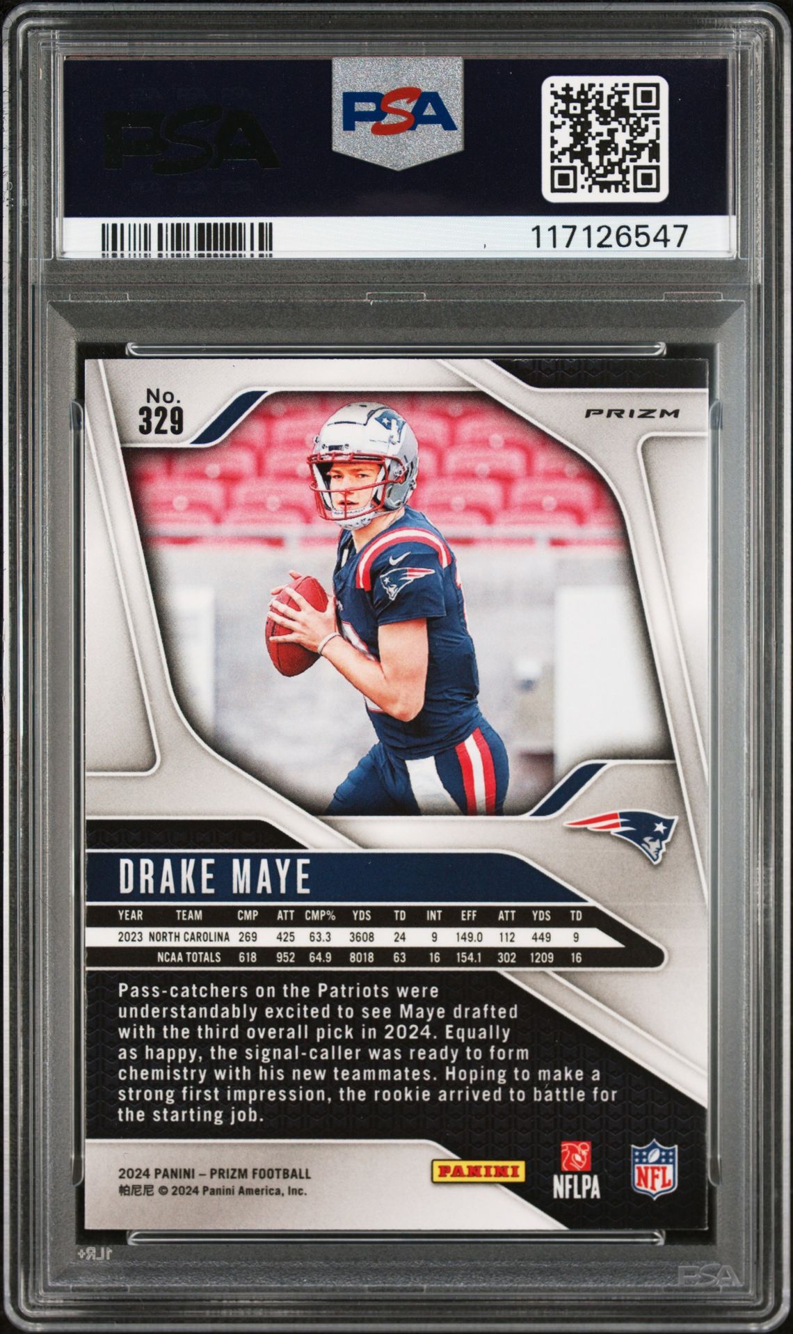 2024 Panini Prizm Drake Maye #329 (Disco Prizm) Mint 9 back