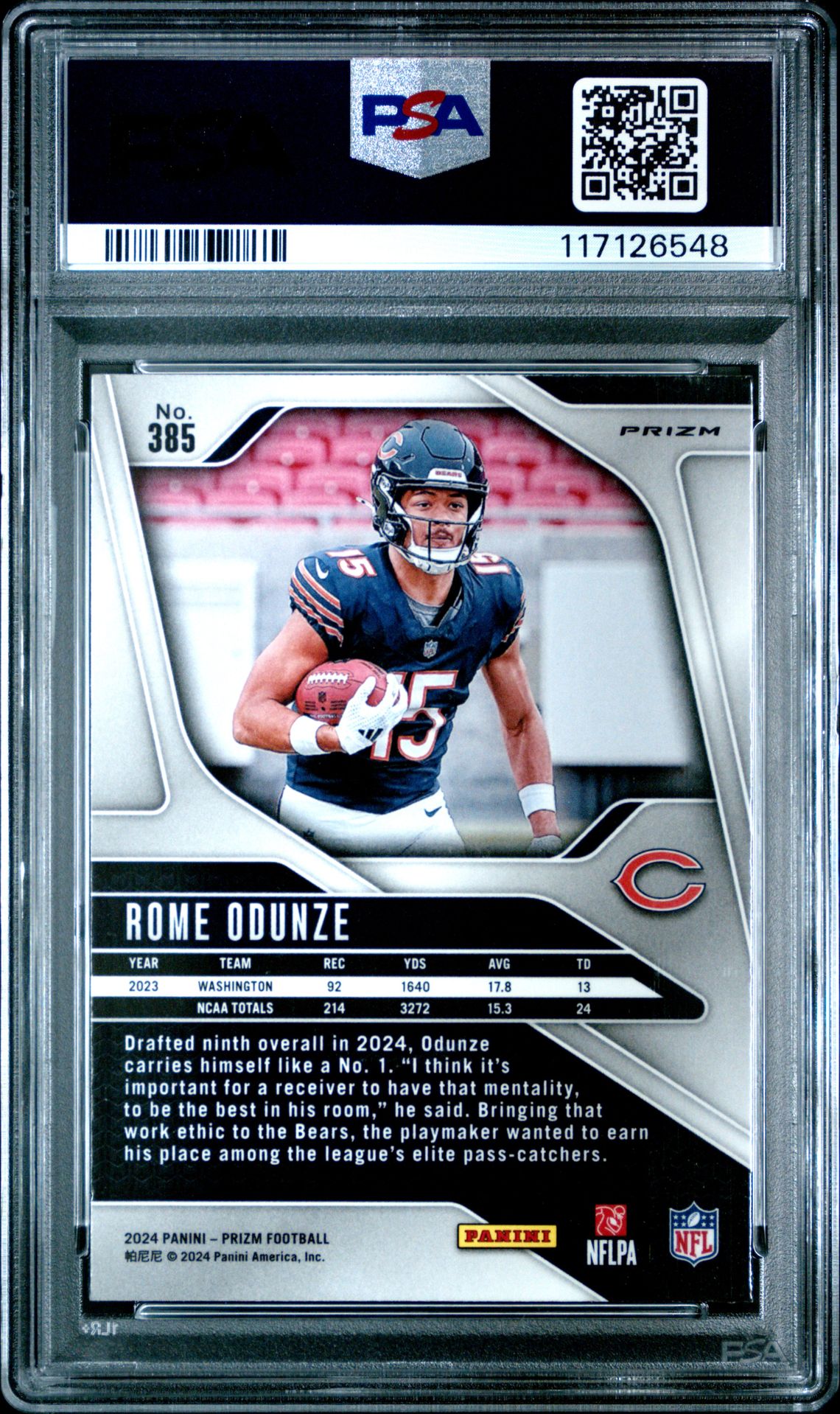 2024 Panini Prizm Rome Odunze #385 (Disco Prizm) Gem Mt 10 back