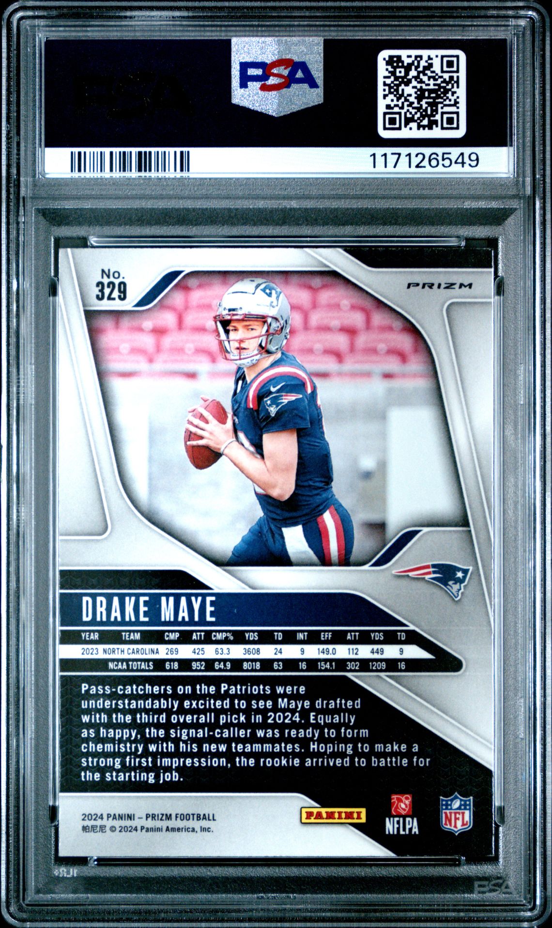 2024 Panini Prizm Drake Maye #329 (Disco Prizm) Mint 9 back