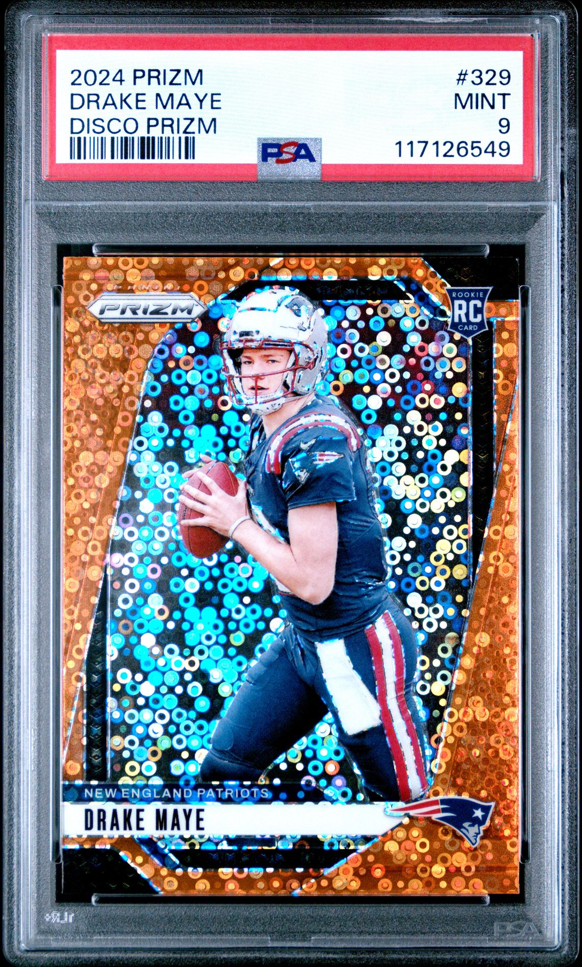 2024 Panini Prizm Drake Maye #329 (Disco Prizm) Mint 9 front