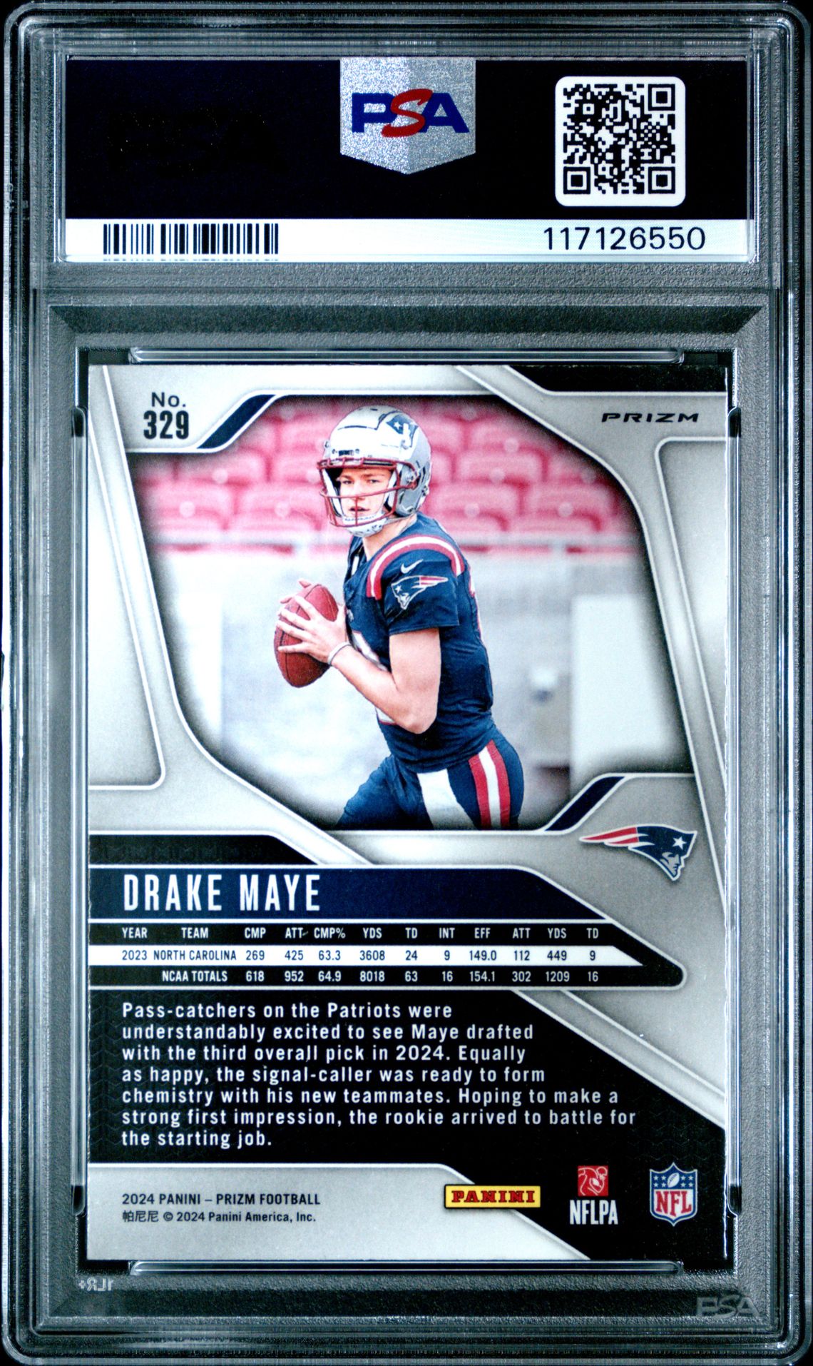2024 Panini Prizm Drake Maye #329 (Disco Prizm) Mint 9 back