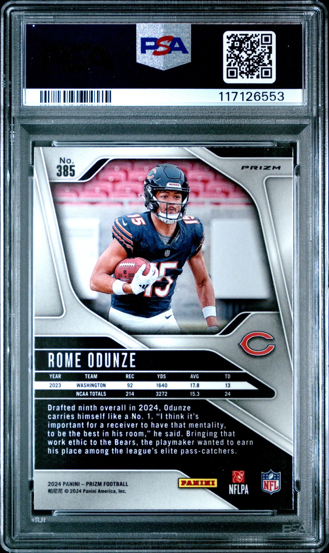 2024 Panini Prizm Rome Odunze #385 (Disco Prizm) Mint 9 back