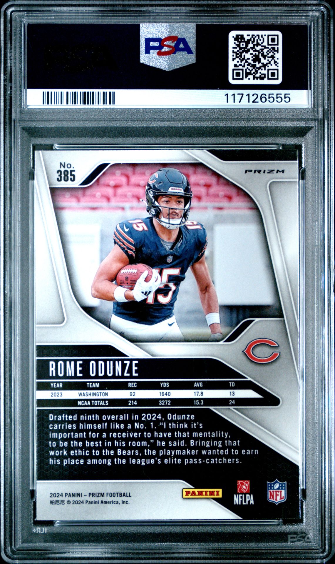 2024 Panini Prizm Rome Odunze #385 (Disco Prizm) Gem Mt 10 back