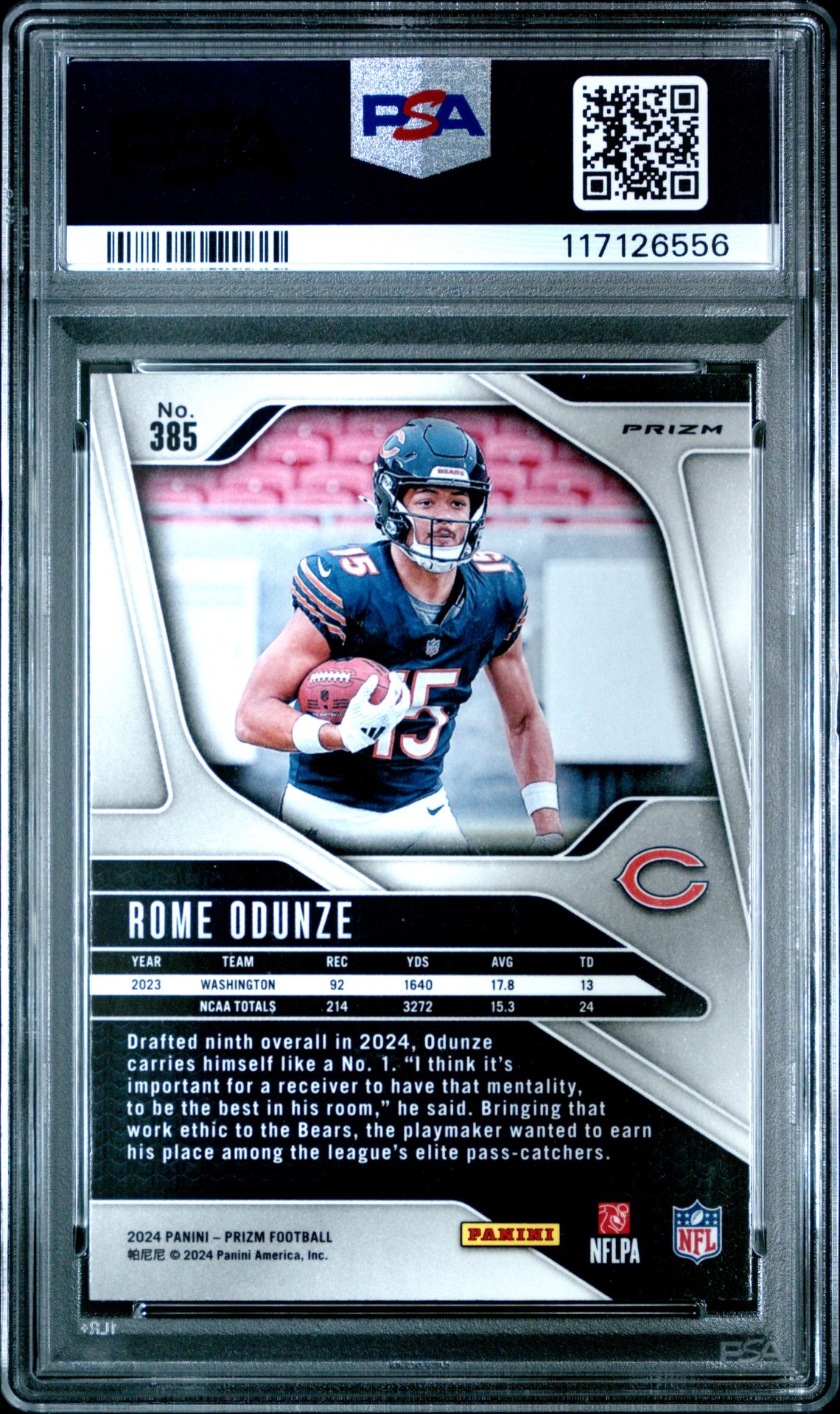 2024 Panini Prizm Rome Odunze #385 (Disco Prizm) Mint 9 back
