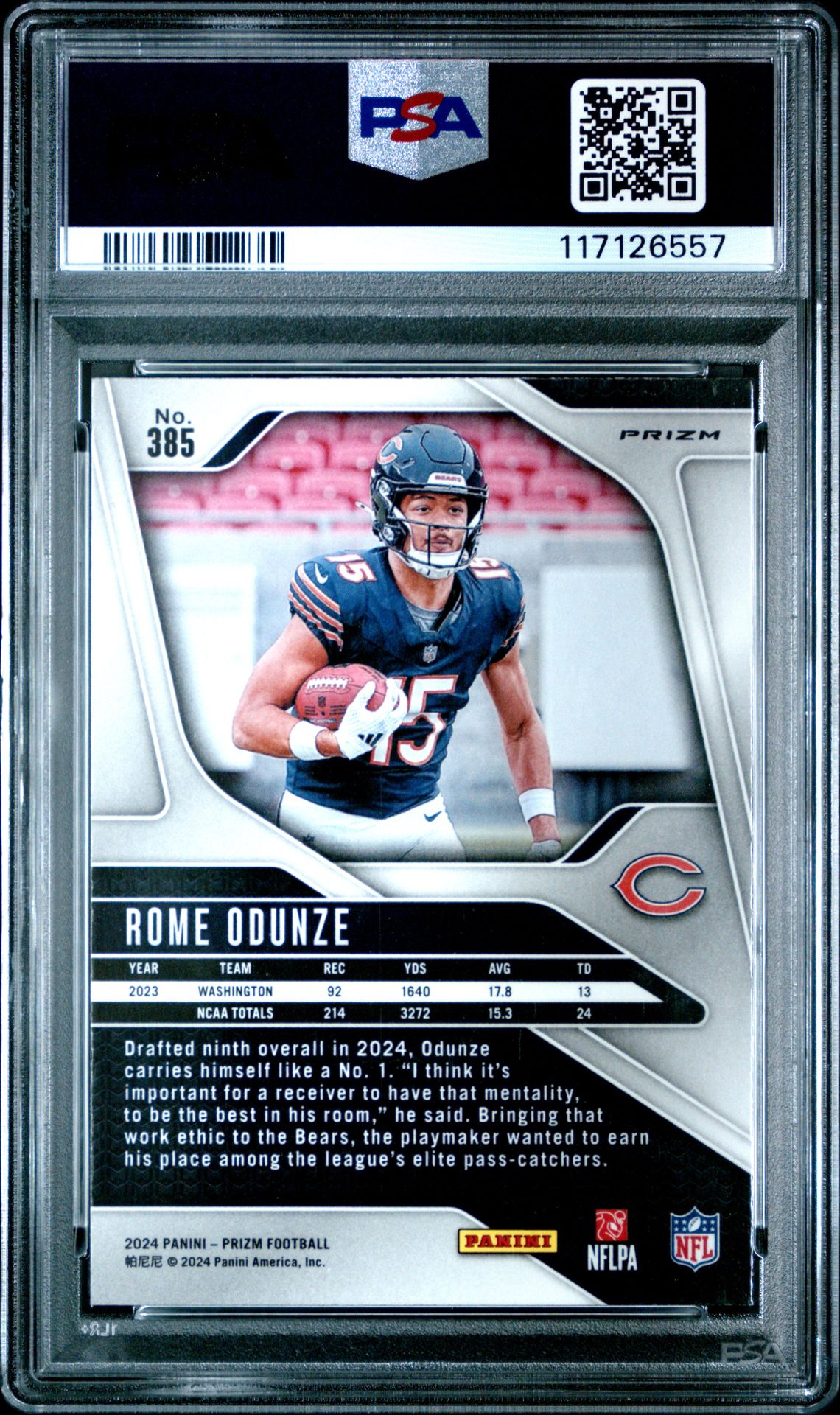 2024 Panini Prizm Rome Odunze #385 (Disco Prizm) Gem Mt 10 back