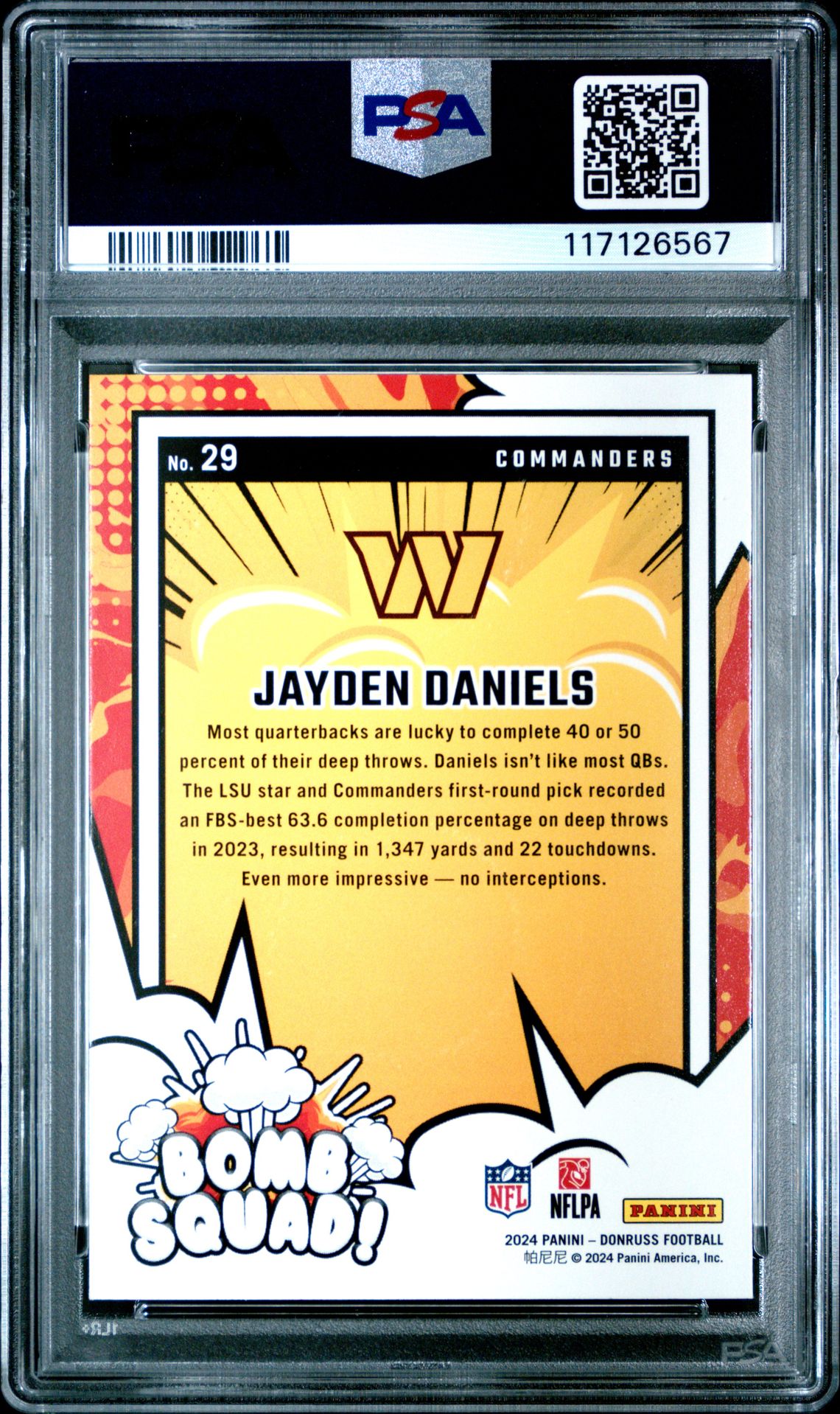 2024 Panini Donruss Bomb Squad Jayden Daniels #29 Gem Mt 10 back