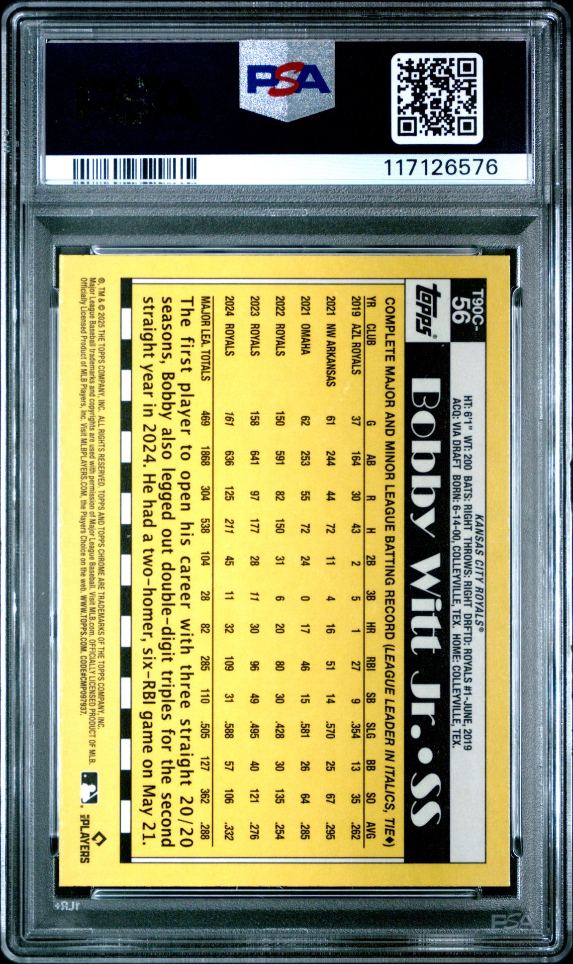 2025 Topps Silver Pack 1990 Chrome Promo Bobby Witt Jr. #56 Gem Mt 10 back