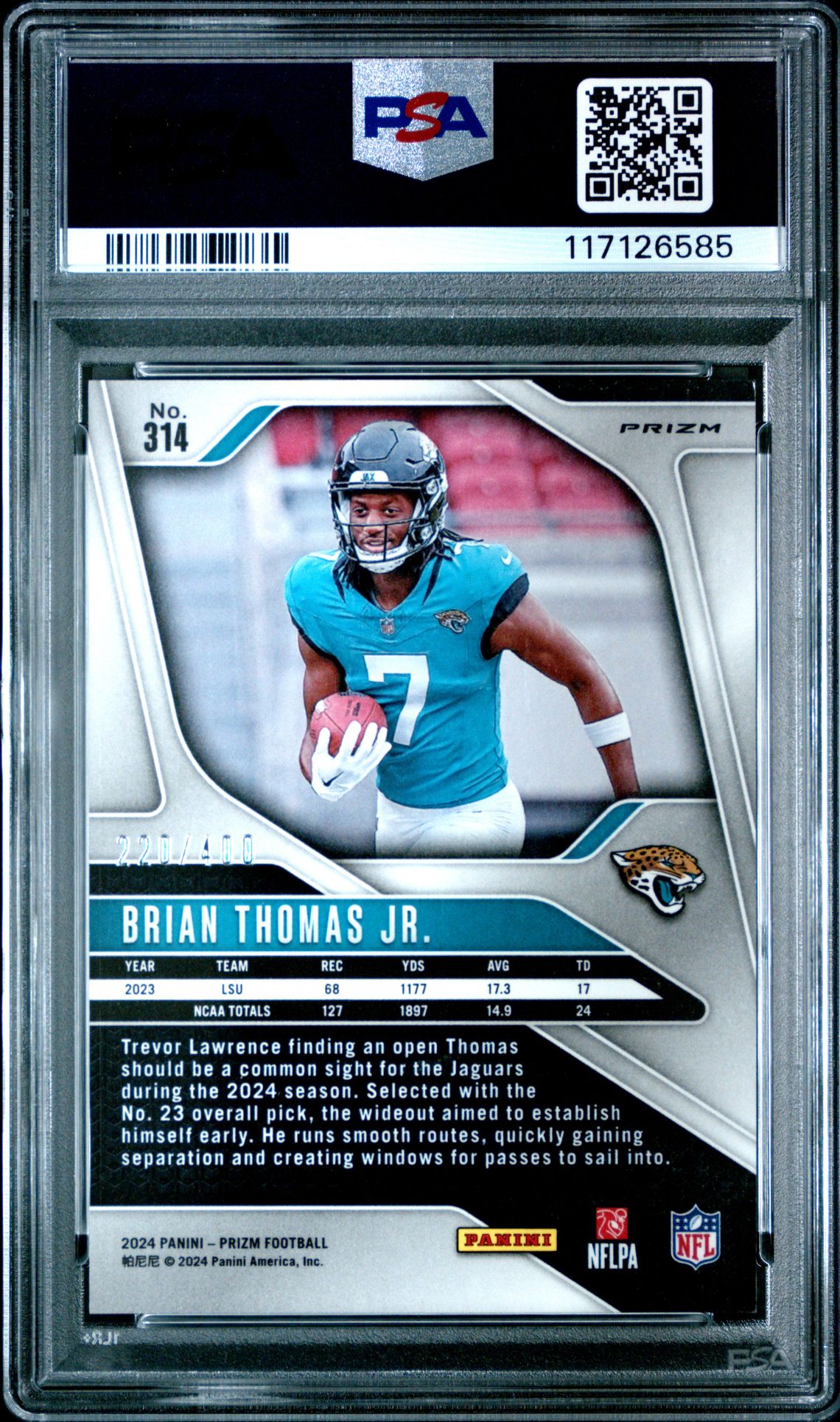 2024 Panini Prizm Brian Thomas Jr. #314 (Pandora) Mint 9 back