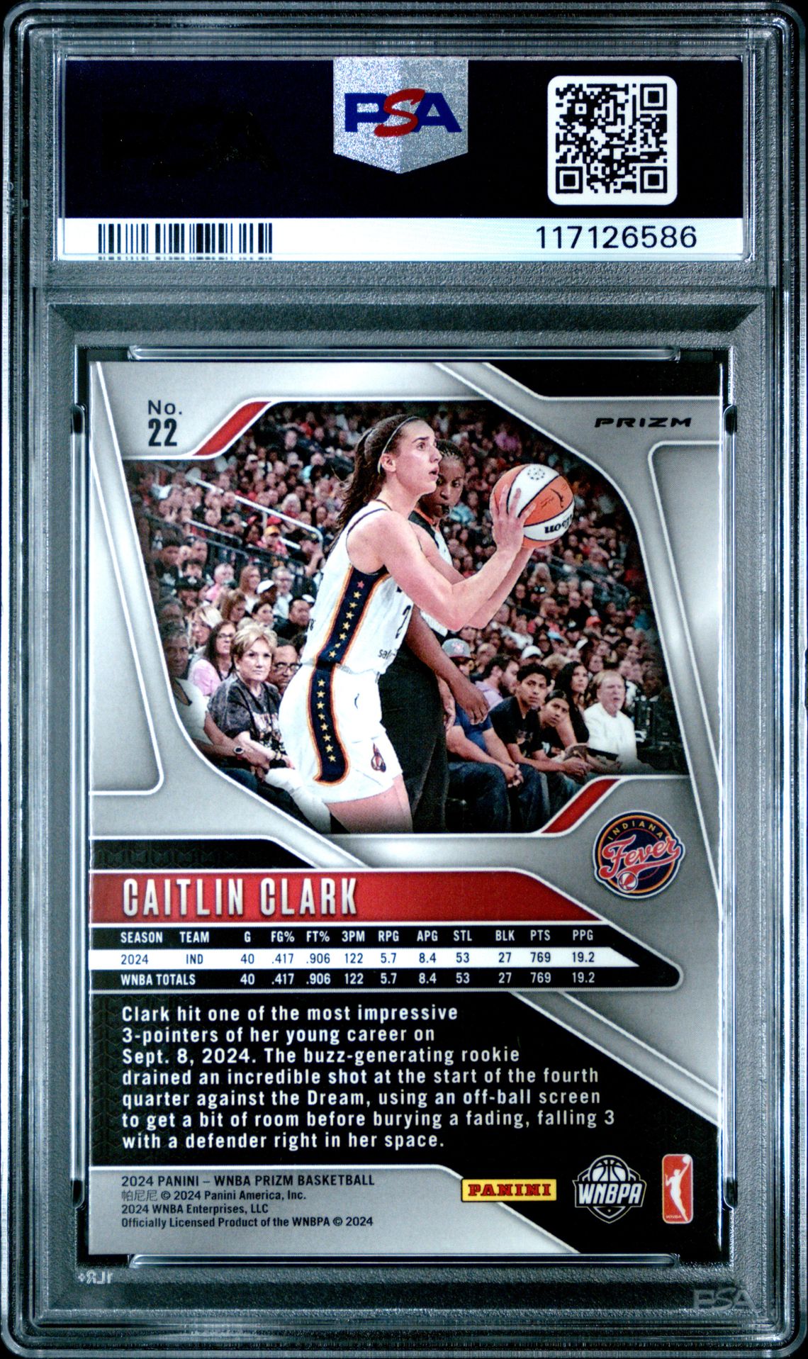 2024 Panini Prizm Wnba Caitlin Clark #22 (Ice) Gem Mt 10 back