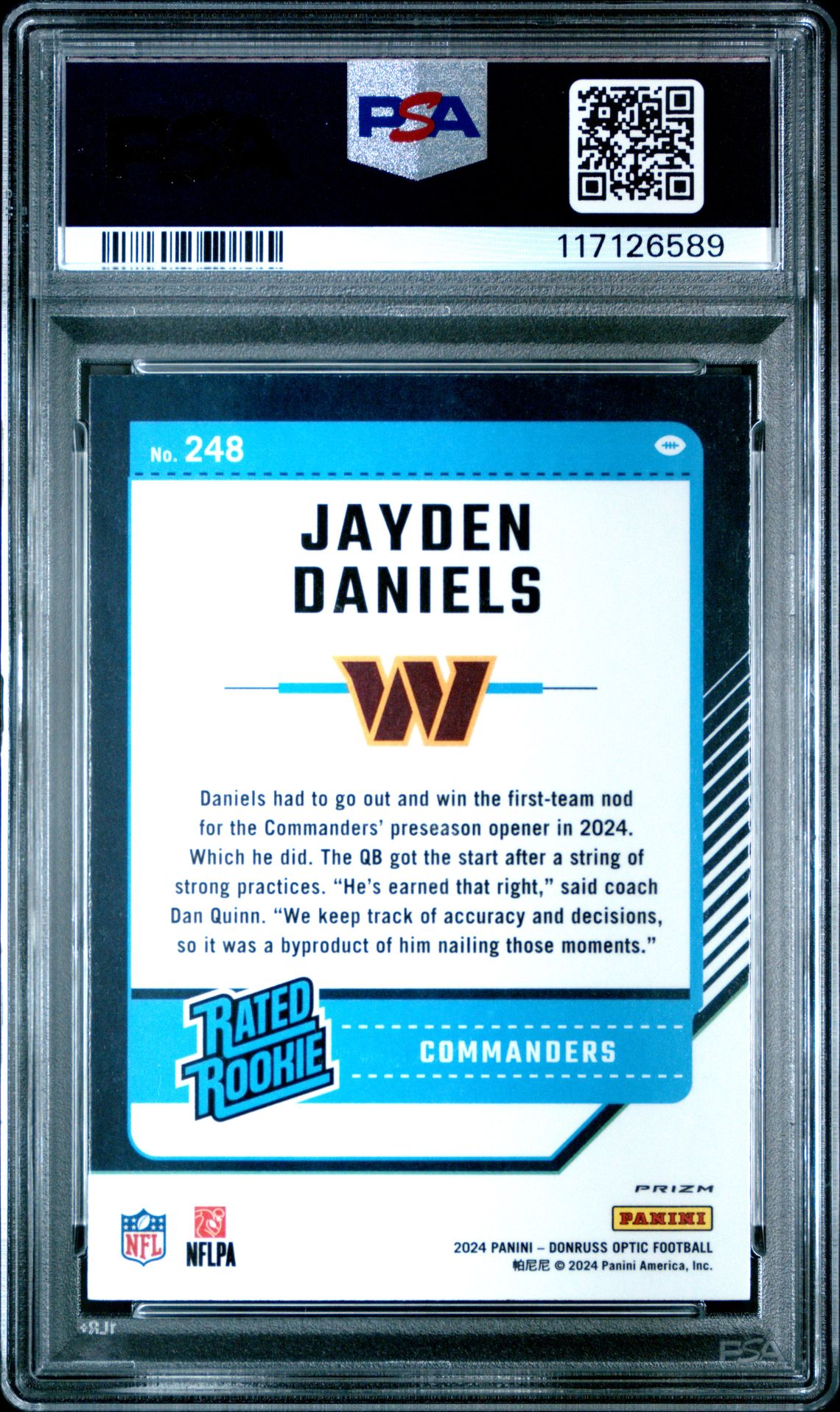 2024 Panini Donruss Optic Jayden Daniels #248 (Holo) Mint 9 back