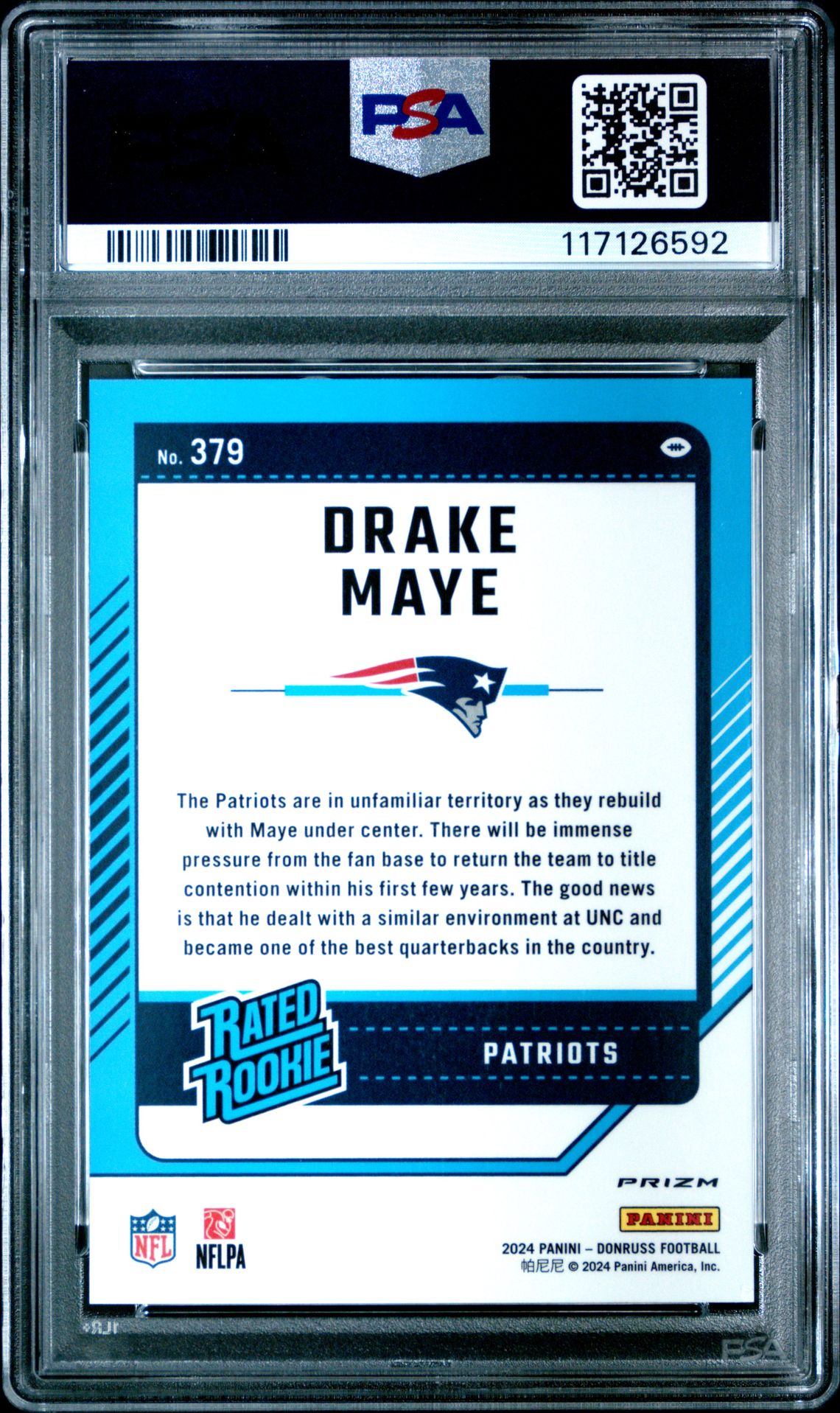 2024 Panini Donruss Drake Maye #379 (Optic Preview-Football Emoji) Mint 9 back