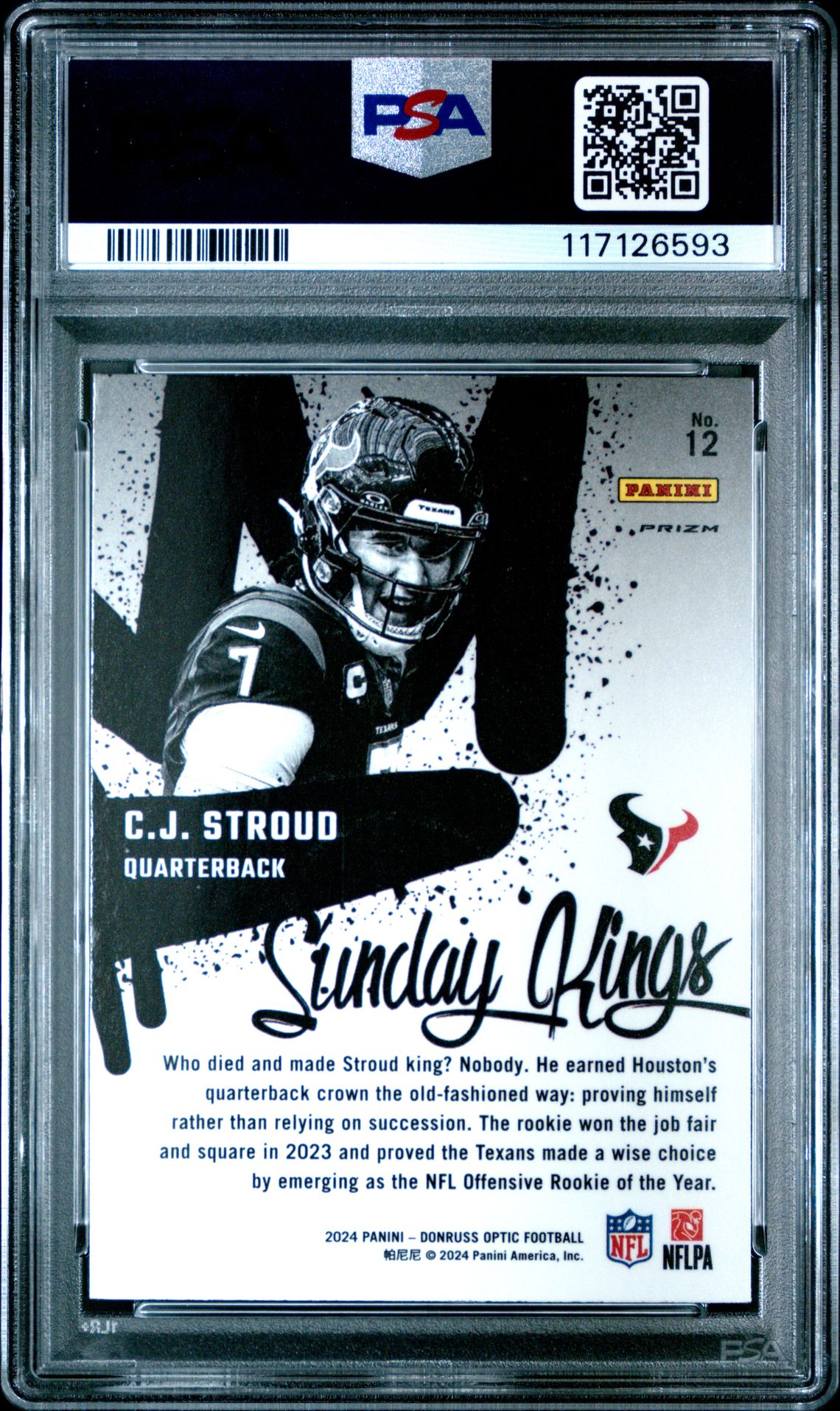 2024 Panini Donruss Optic Sunday Kings Cj Stroud #12 Gem Mt 10 back