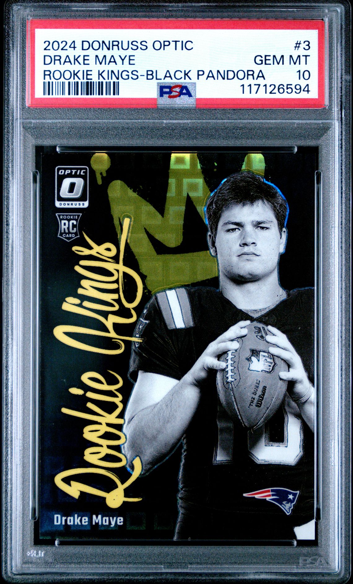 2024 Panini Donruss Optic Rookie Kings Drake Maye #3 (Rookie Kings-Black Pandora) Gem Mt 10 front