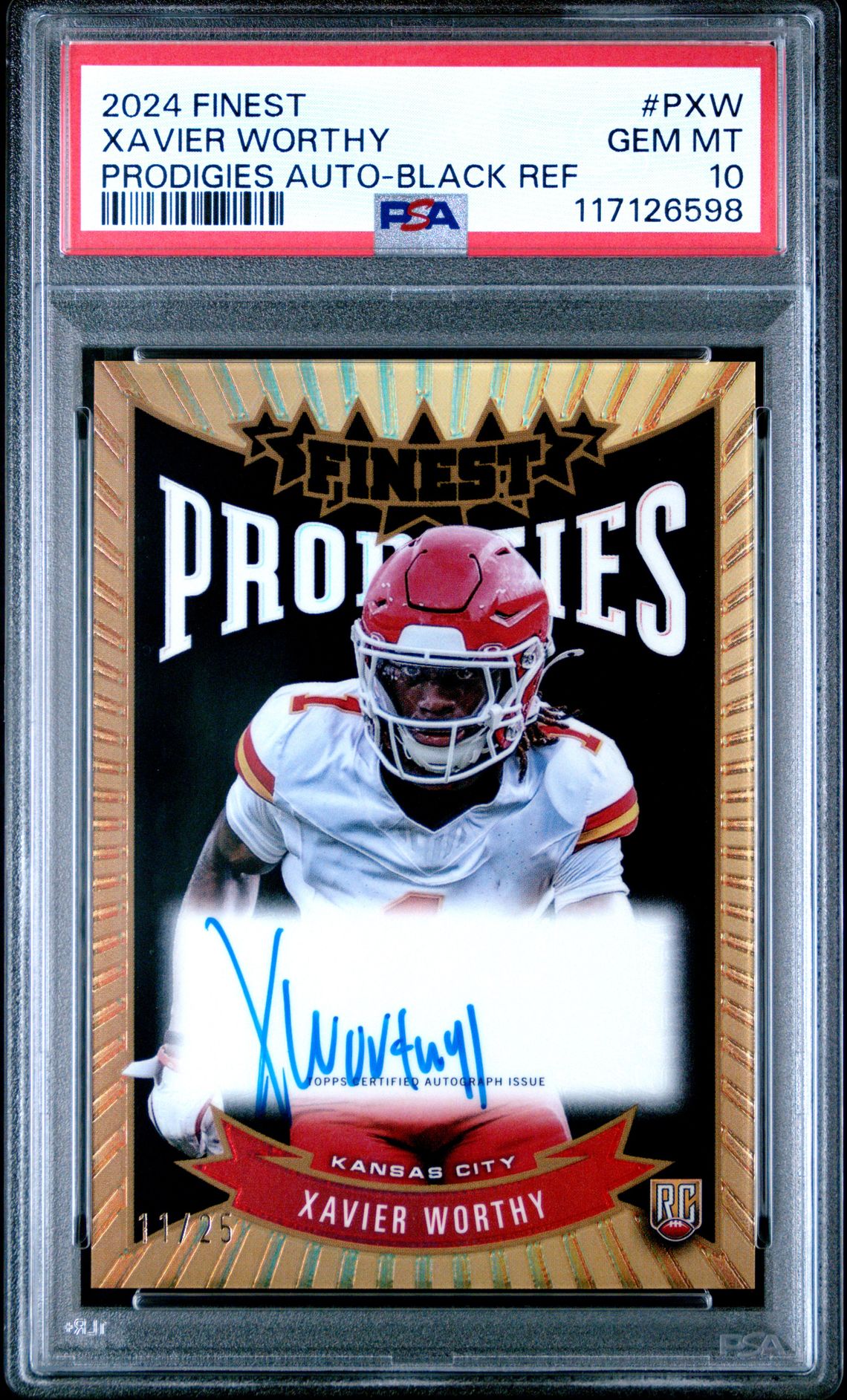 2024 Topps Finest Prodigies Autographs Xavier Worthy #Pxw (Prodigies Auto-Black Ref) Gem Mt 10 front