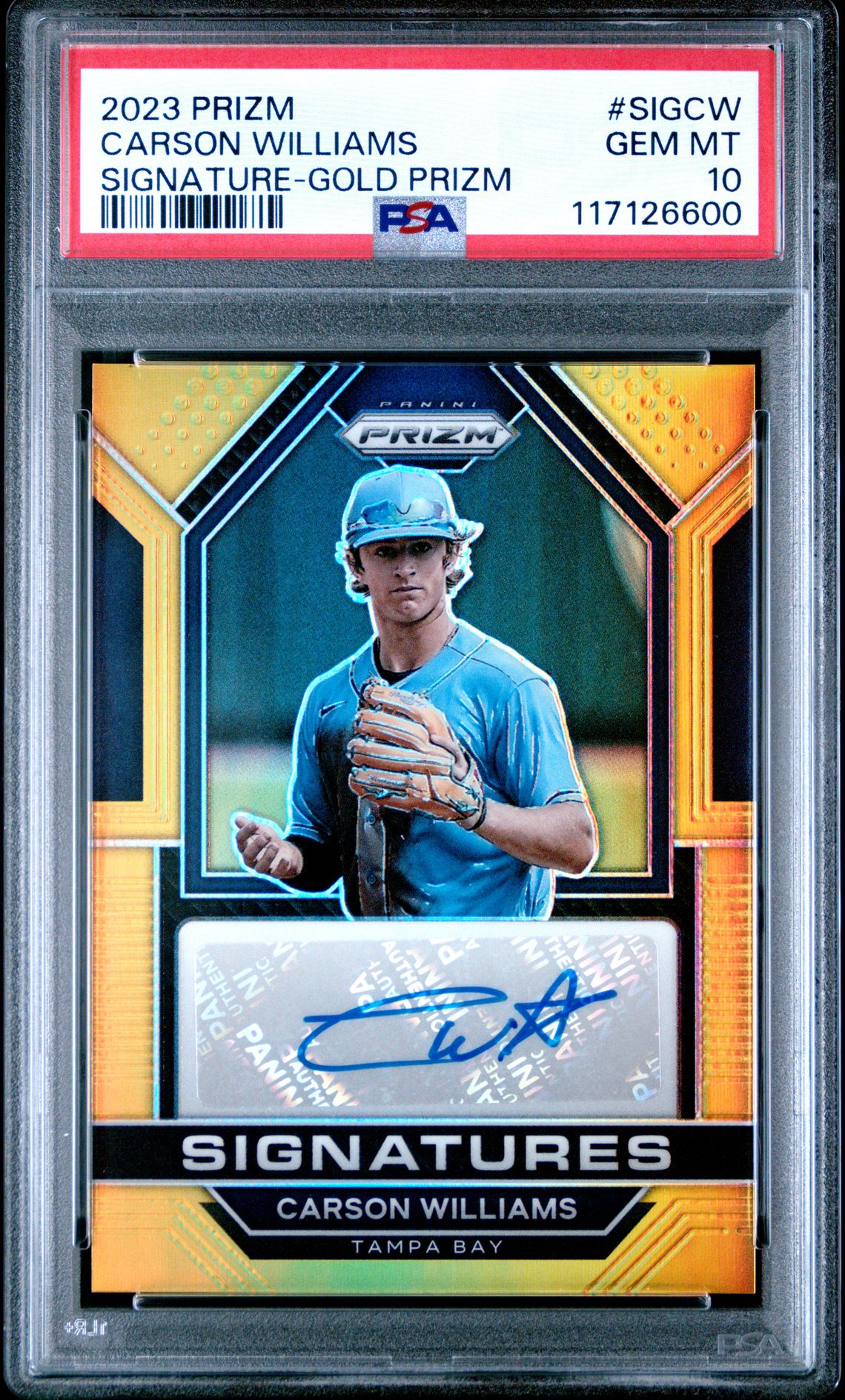 2023 Panini Prizm Signatures Carson Williams #Sigcw (Signature-Gold Prizm) Gem Mt 10 front