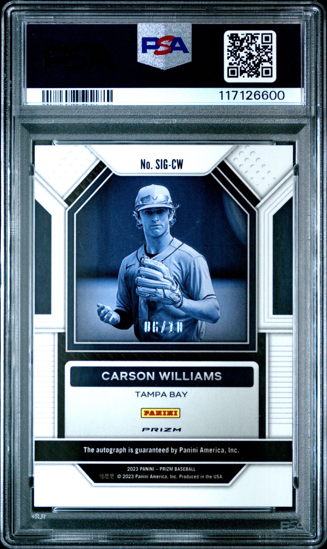 2023 Panini Prizm Signatures Carson Williams #Sigcw (Signature-Gold Prizm) Gem Mt 10 back