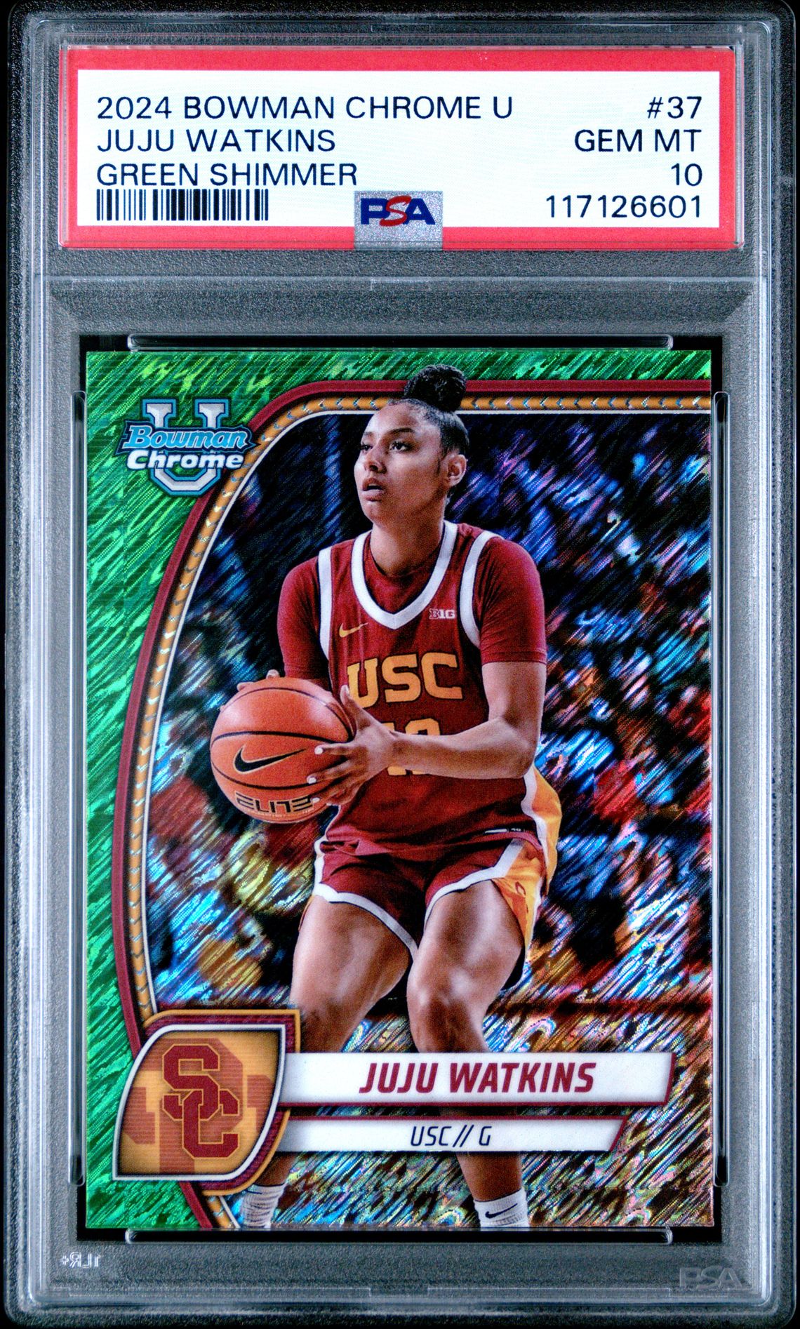 2024 Bowman Chrome University Juju Watkins #37 (Green Shimmer) Gem Mt 10 front