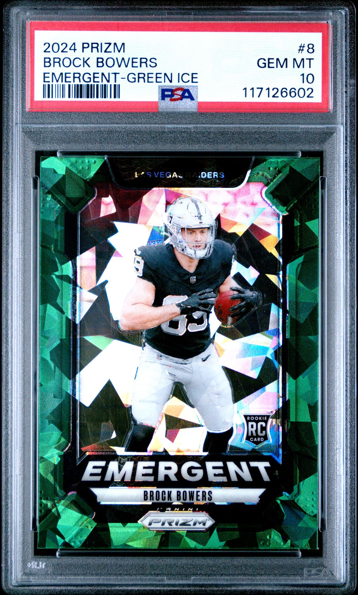 2024 Panini Prizm Emergent Brock Bowers #8 (Emergent-Green Ice) Gem Mt 10 front