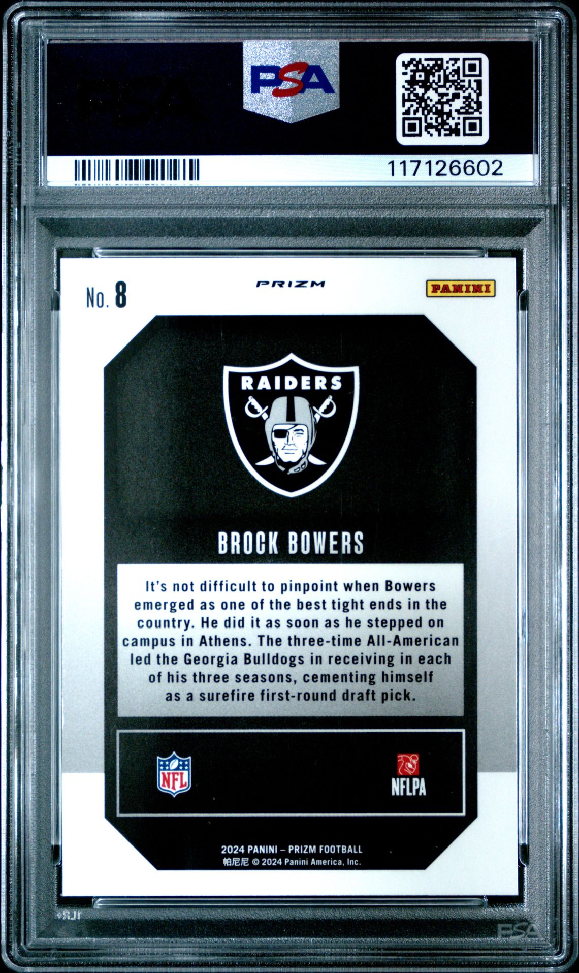 2024 Panini Prizm Emergent Brock Bowers #8 (Emergent-Green Ice) Gem Mt 10 back