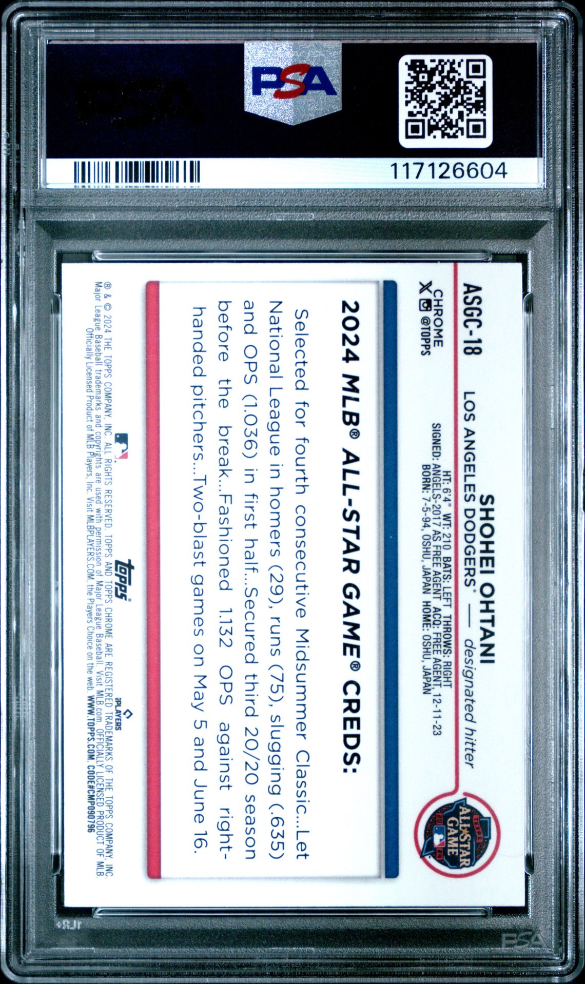 2024 Topps Chrome Update 2024 All-Star Game Chrome Shohei Ohtani #18 Mint 9 back